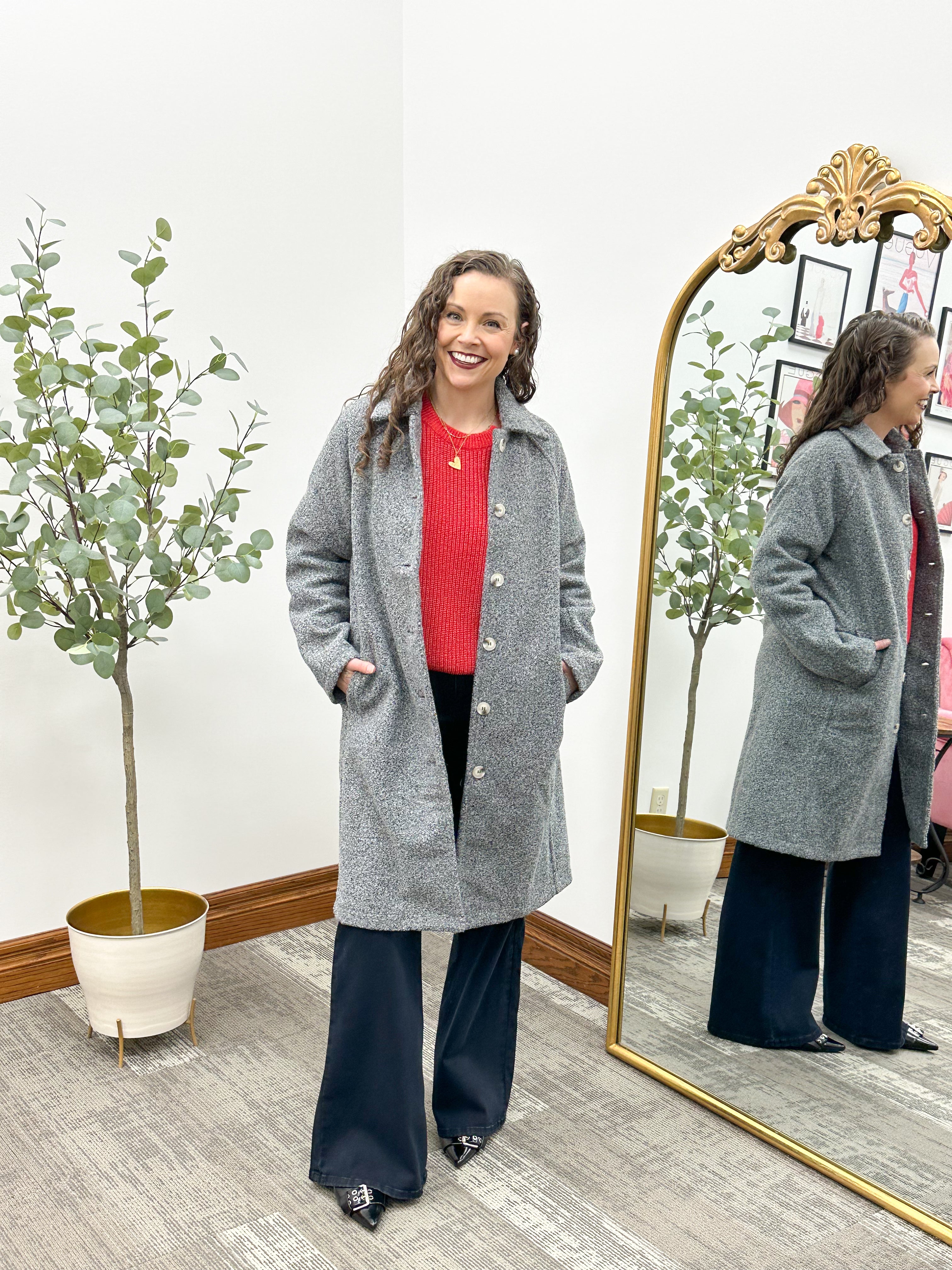 Gray Longline Teddy Jacket