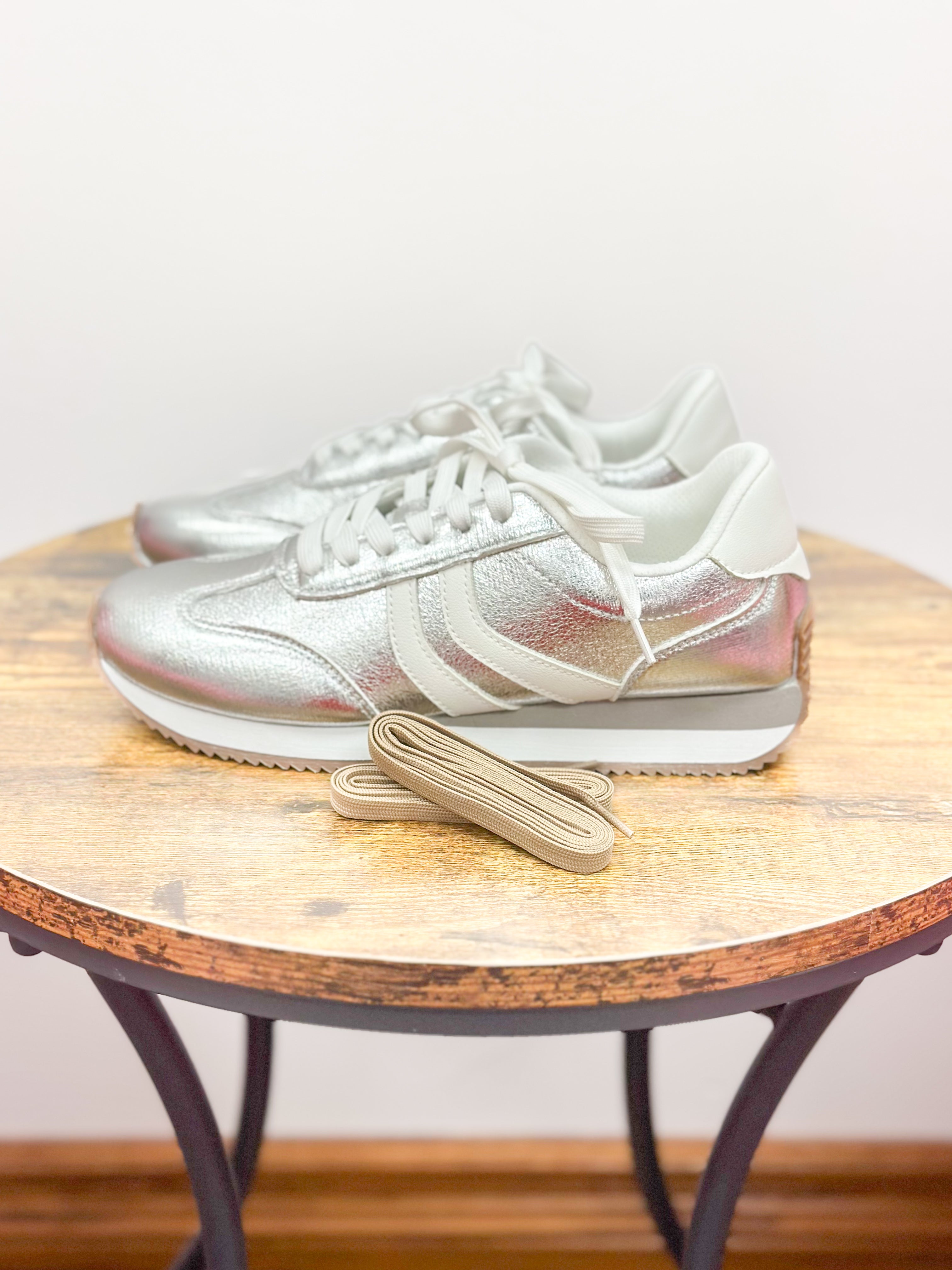 Corkys Kickoff Metallic Crinkle Silver Sneakers