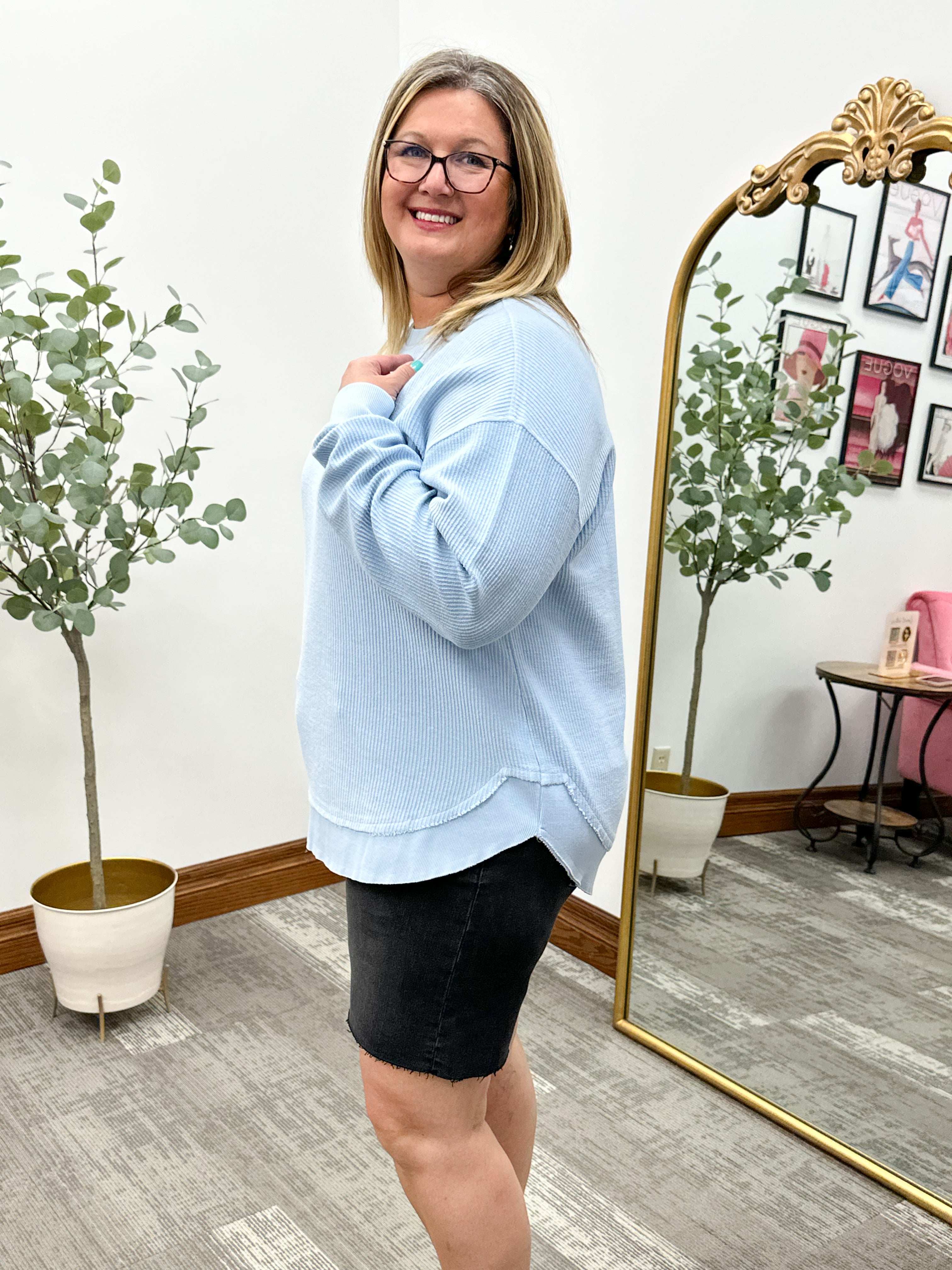 Plus size corded crewneck, plus size sweatshirt, cute plus size clothes, sky blue corded crewneck