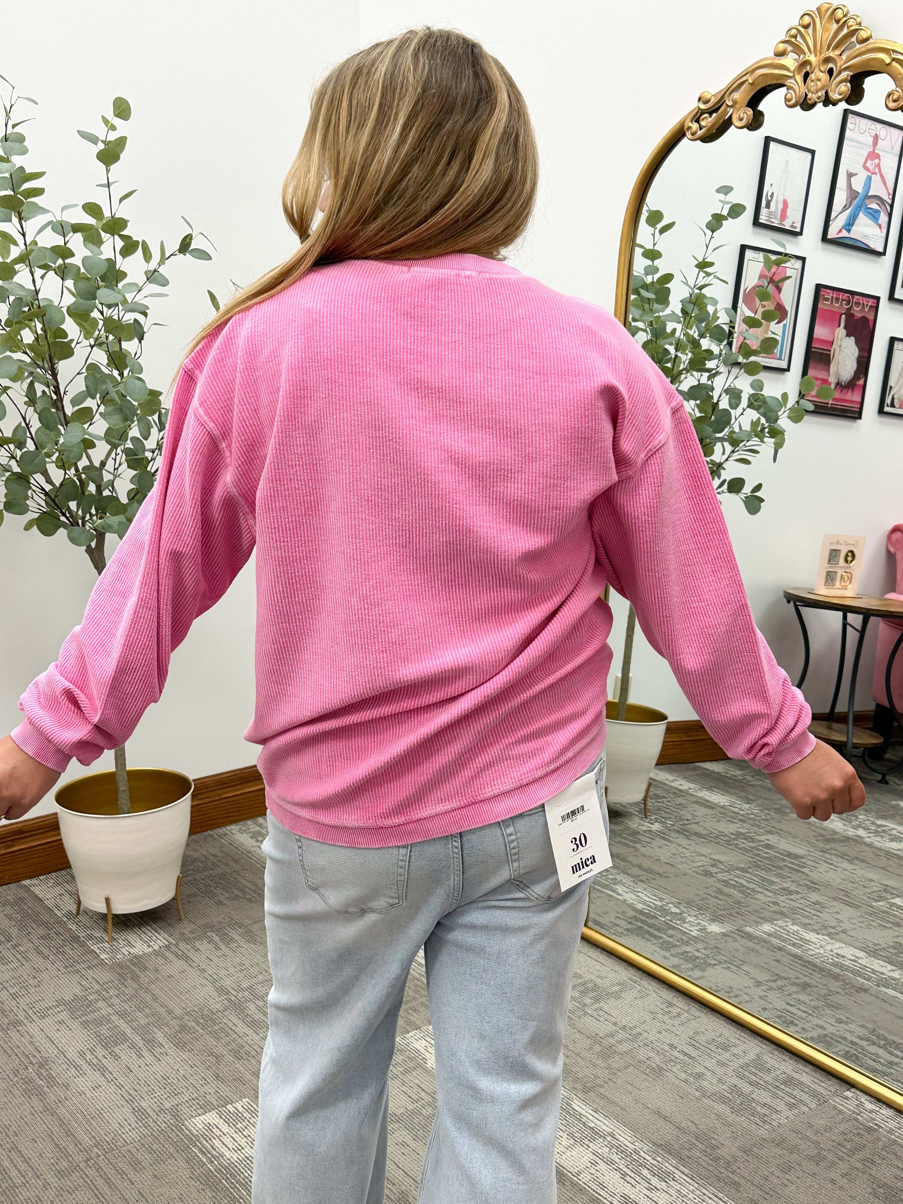 Dark Pink Corded Crewneck