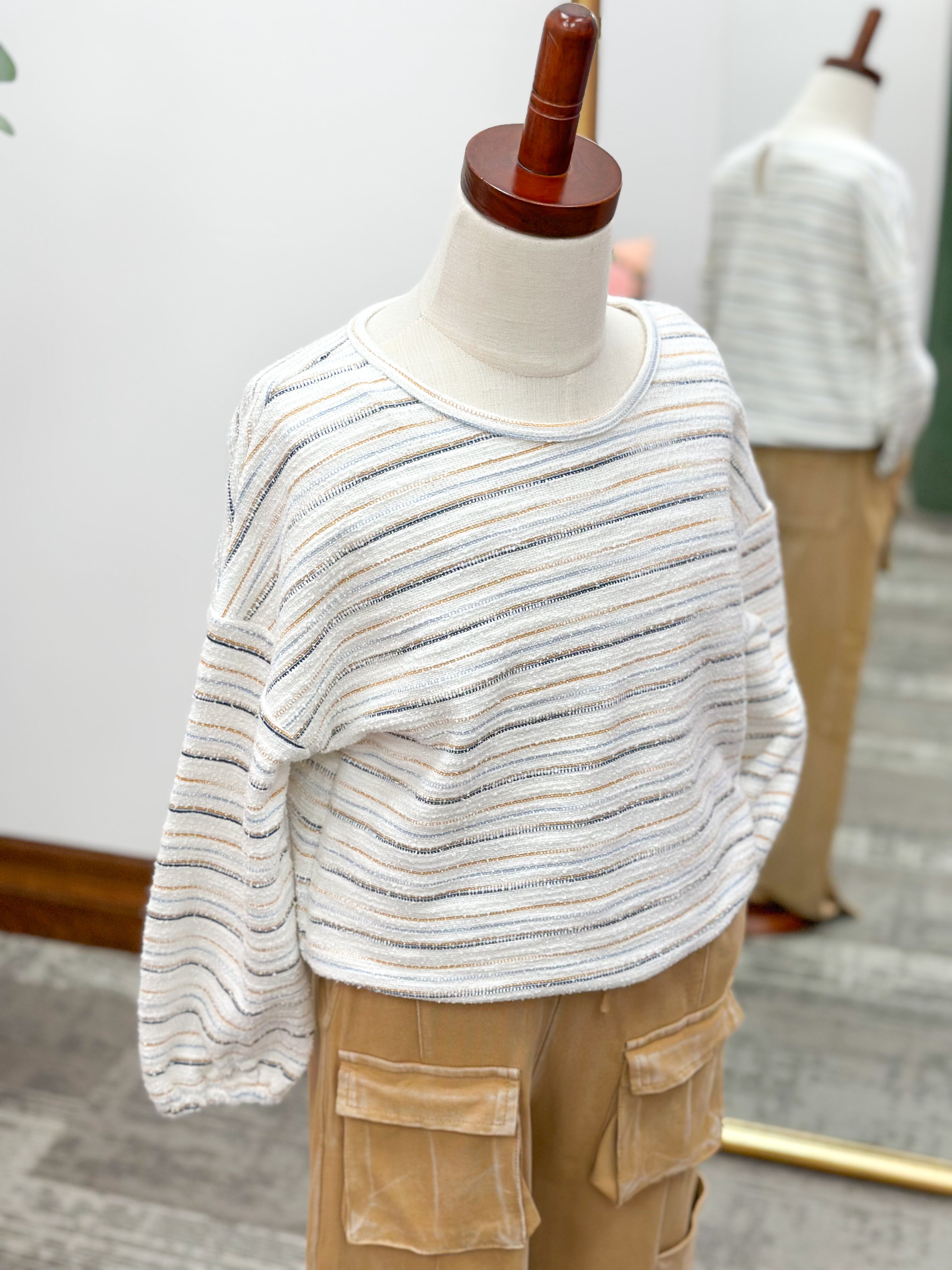 Girls Multi Striped Terry Knit Top