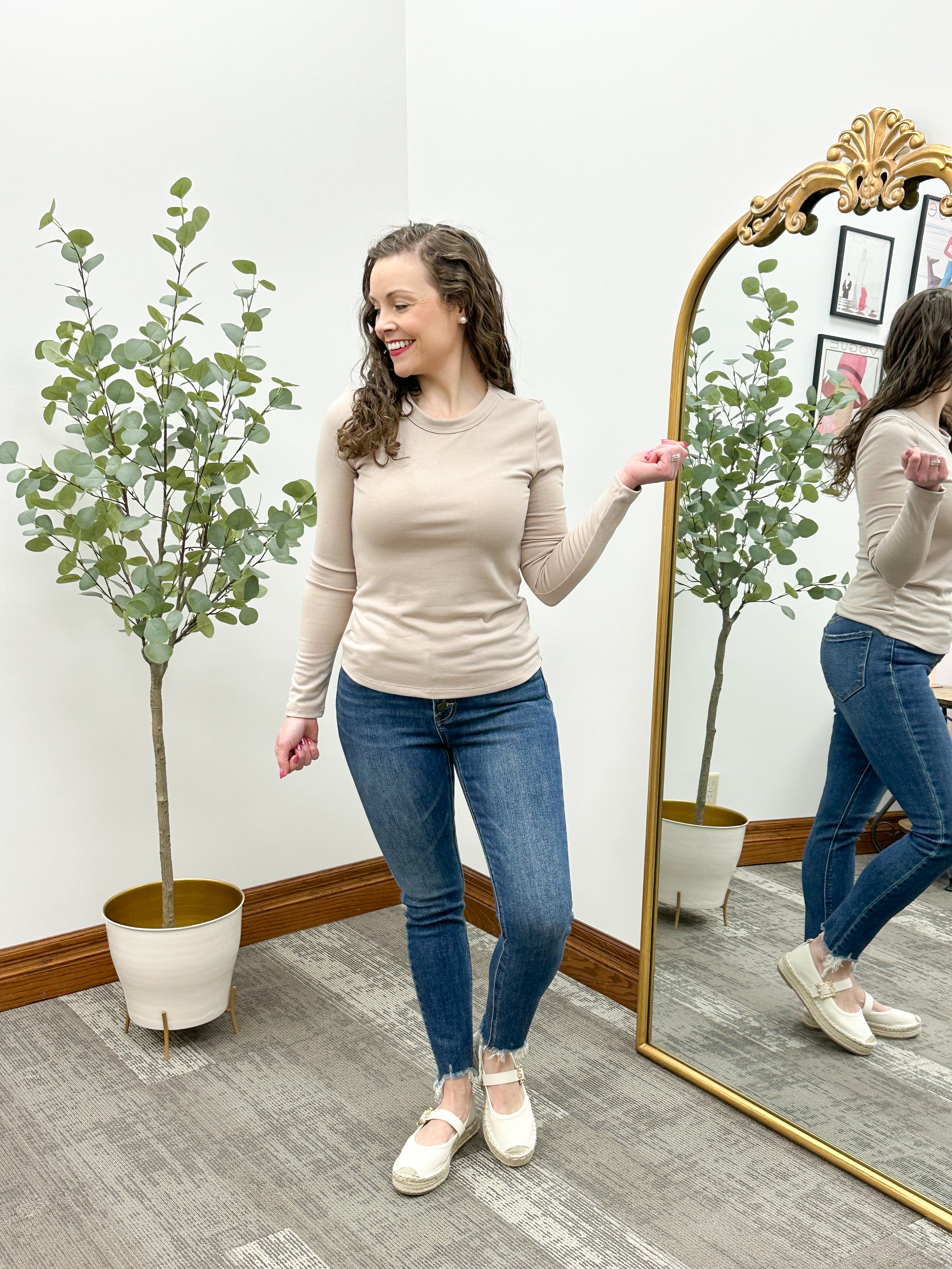 Taupe Long Sleeve Basic Top