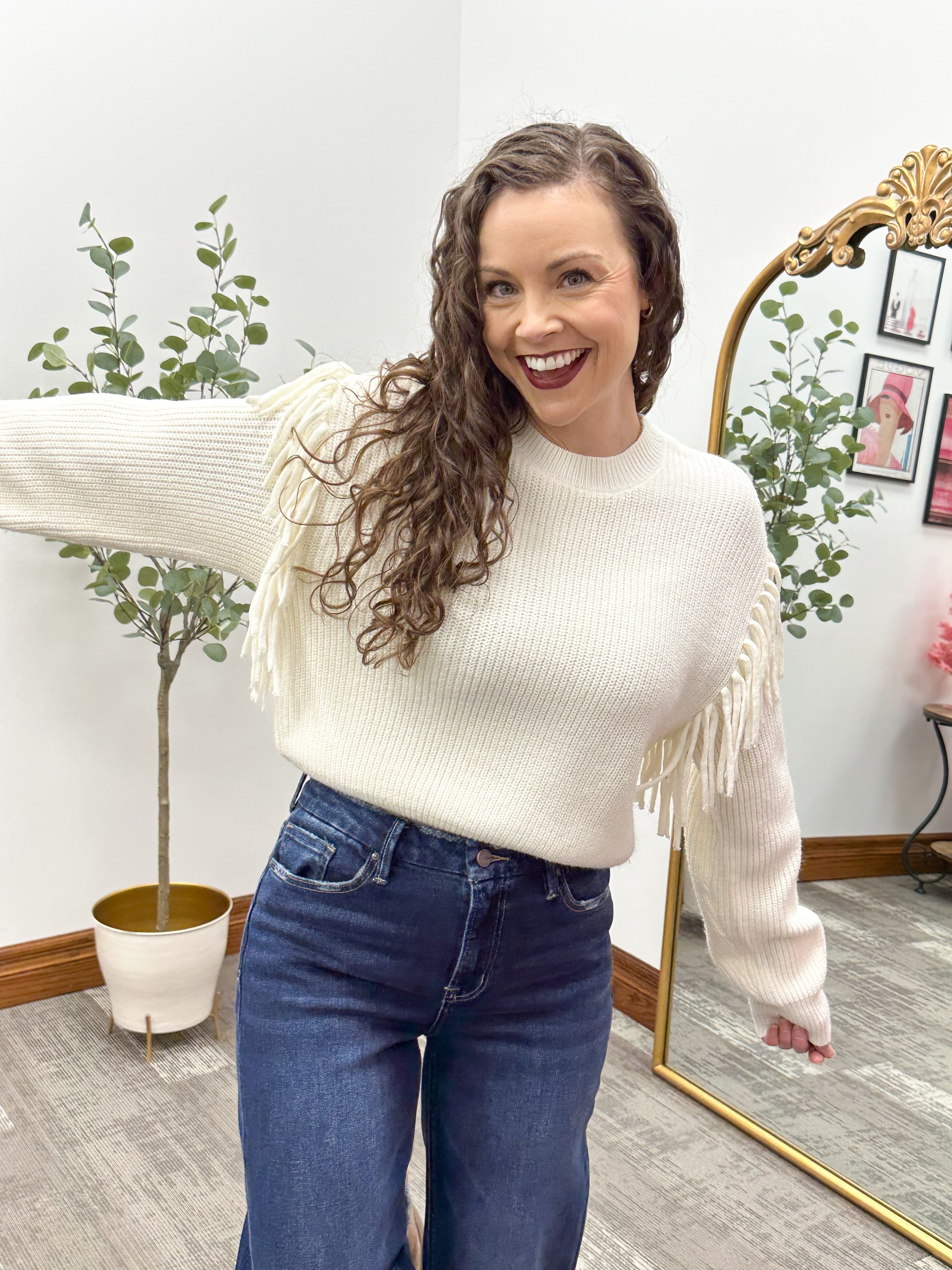 Cream Z Supply Sweater With Fringe