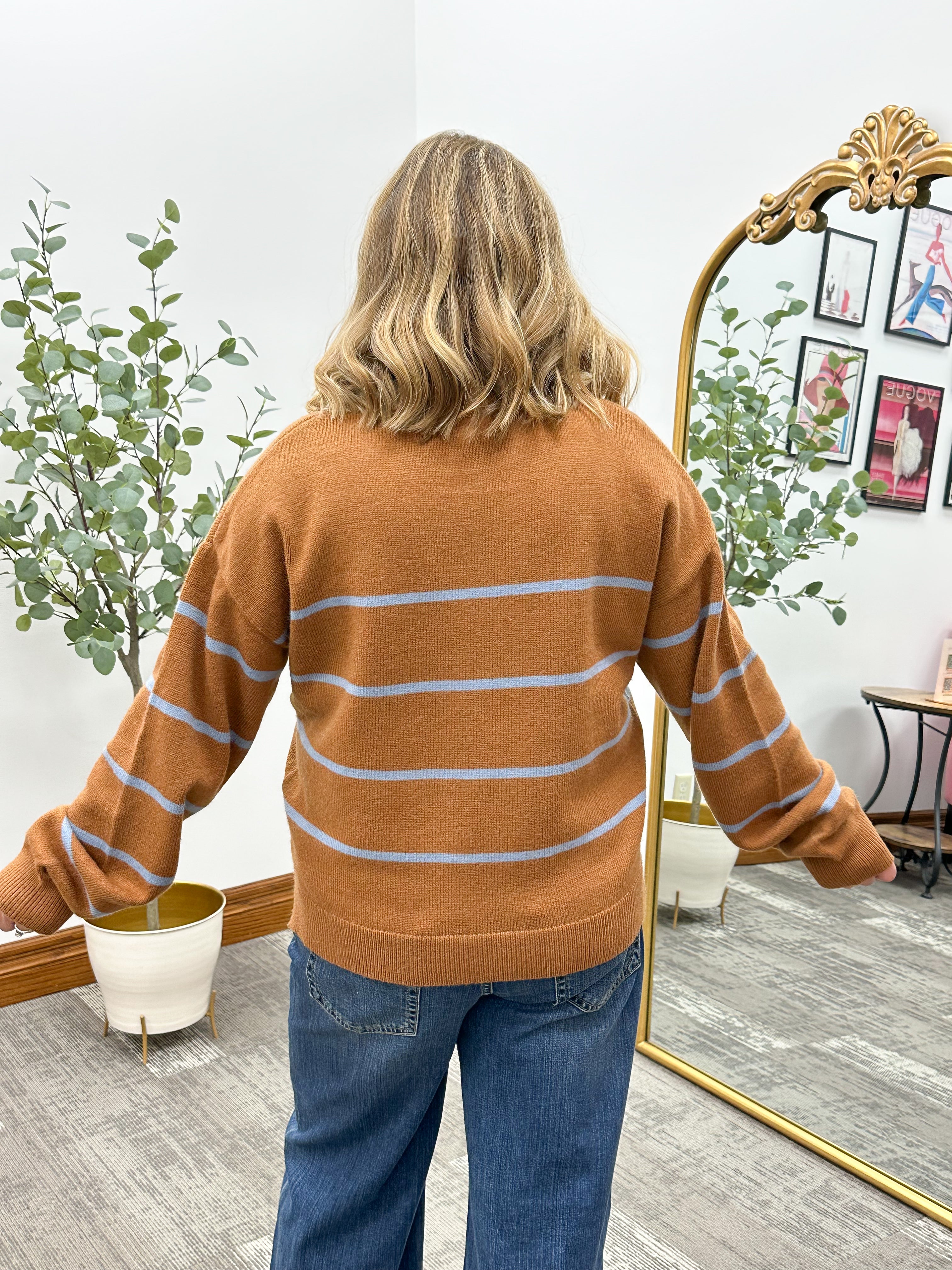 Camel & Blue Striped Sweater