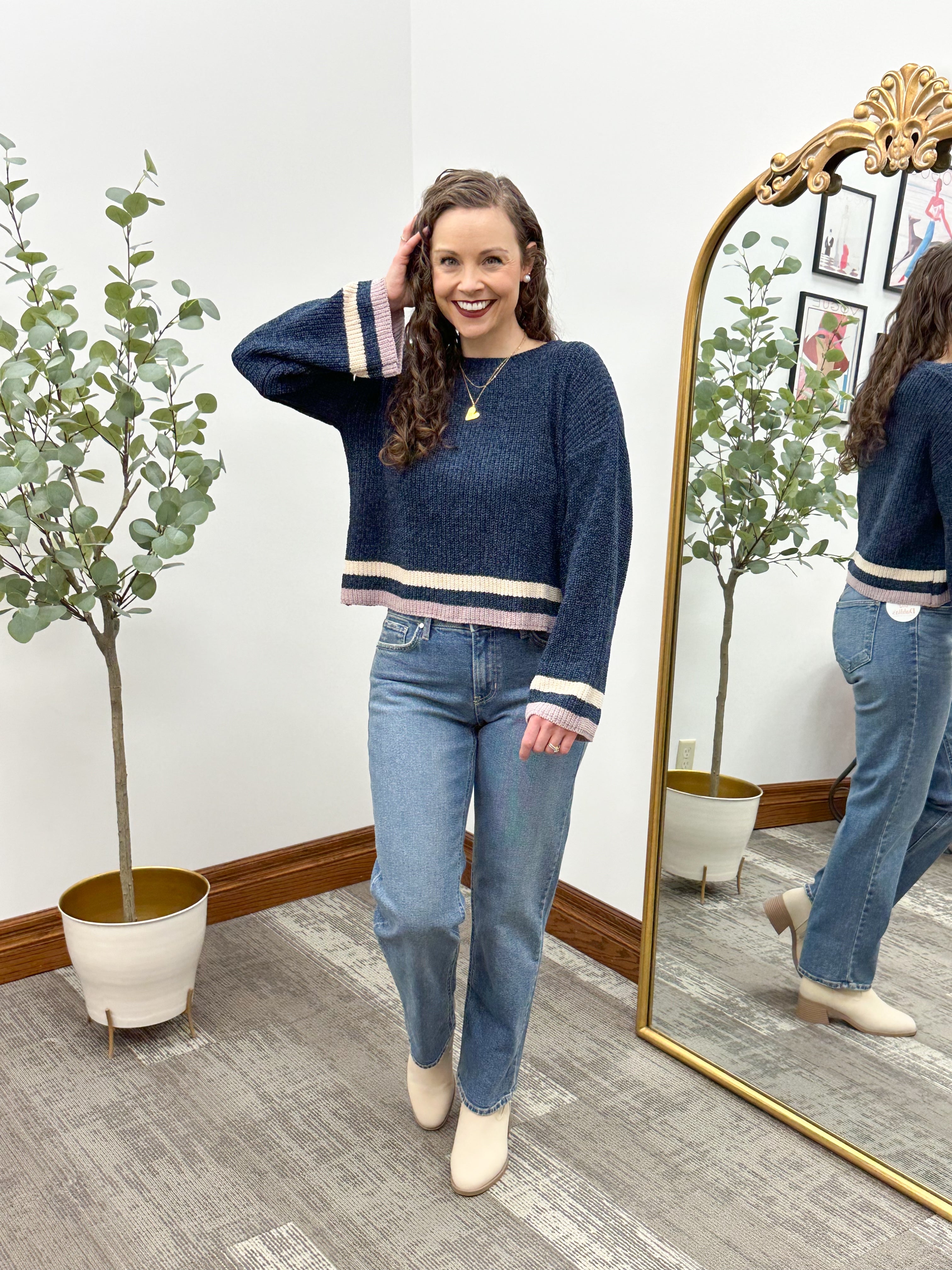Navy Chenille Crop Sweater
