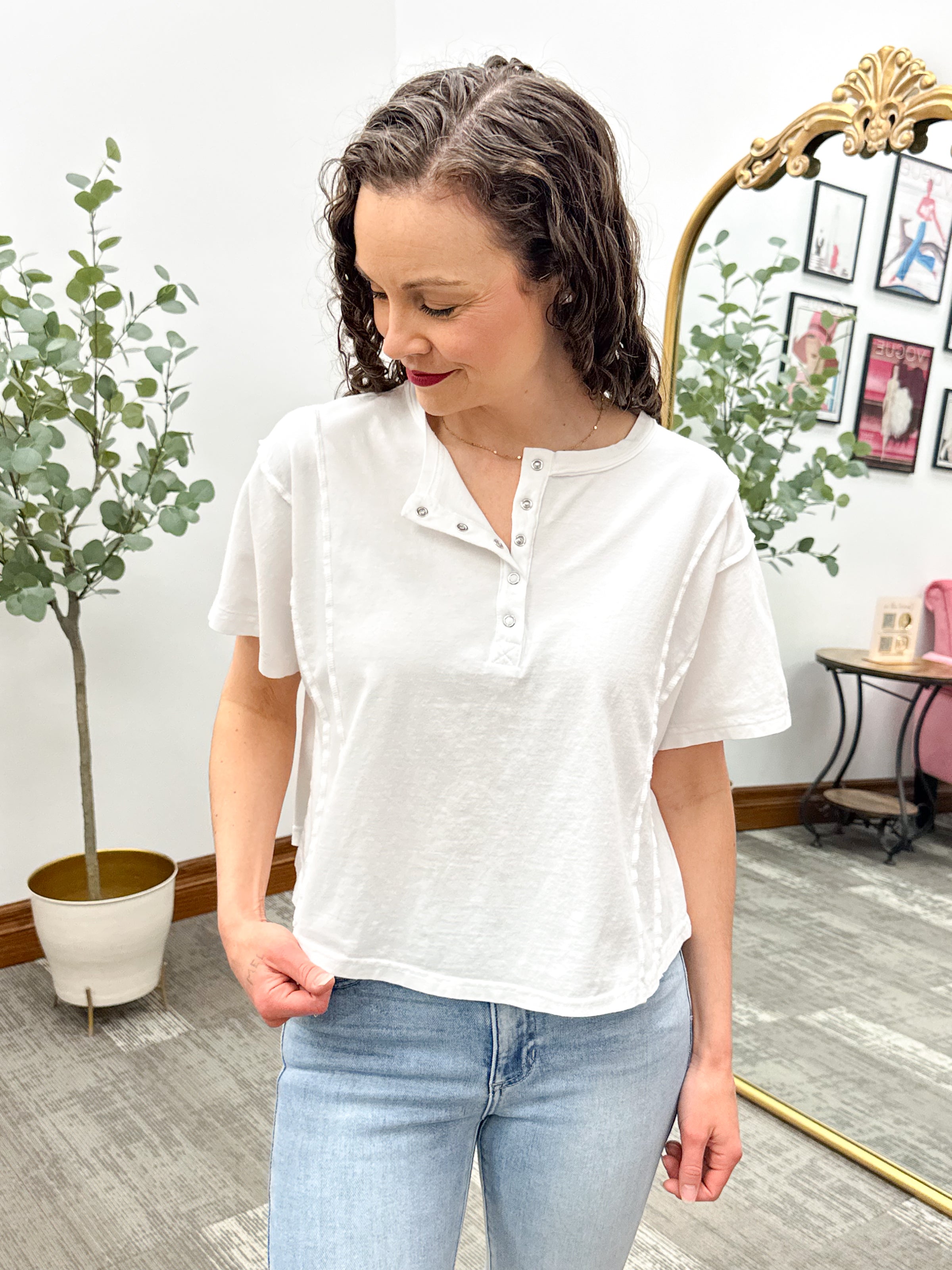 Short Sleeve Cropped Henley T-Shirt