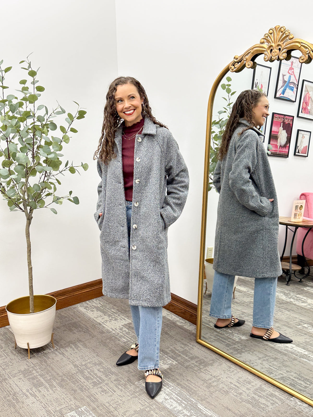 Gray Longline Teddy Jacket