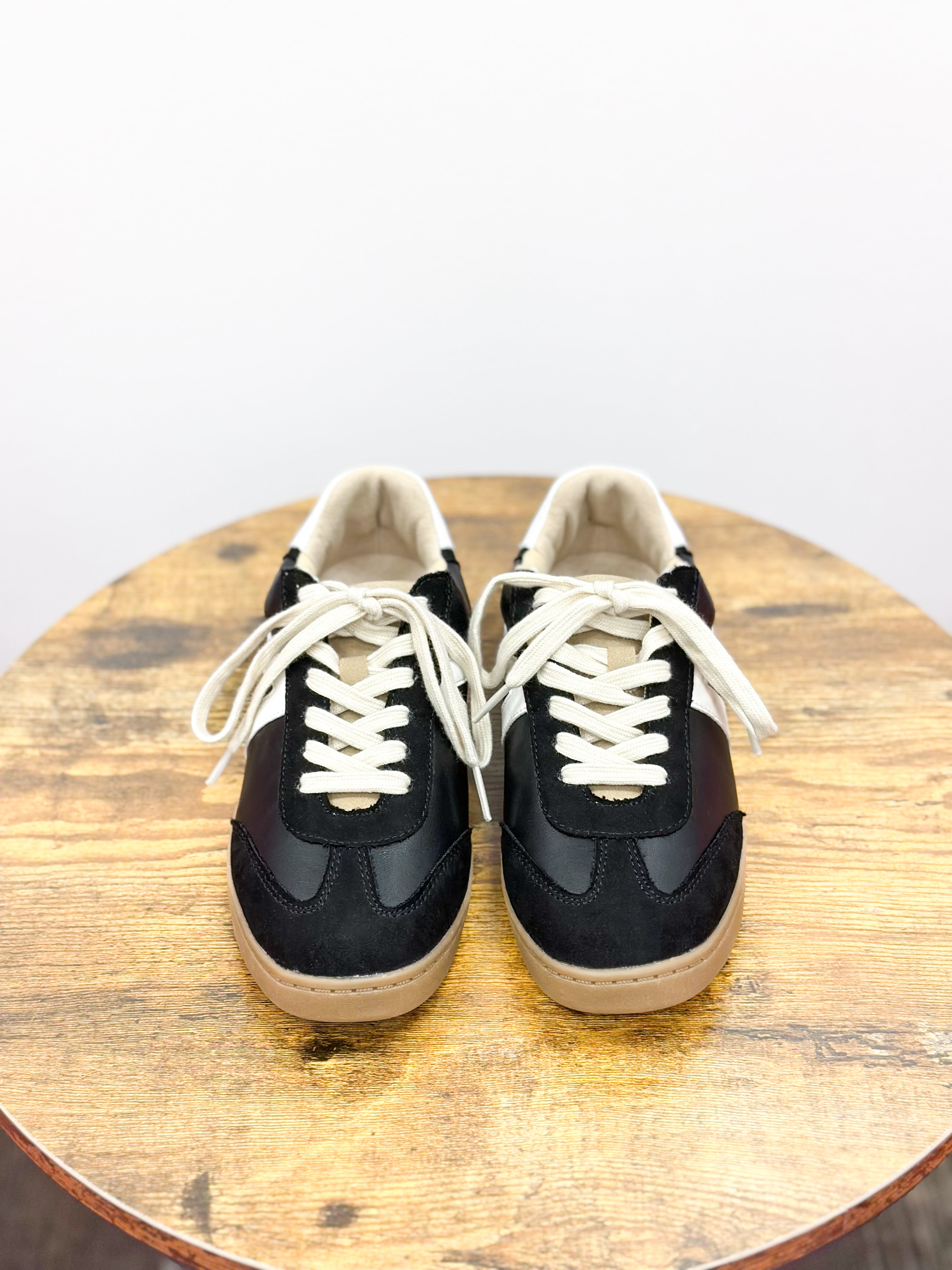 Ava Black & Cream Flat Sneakers