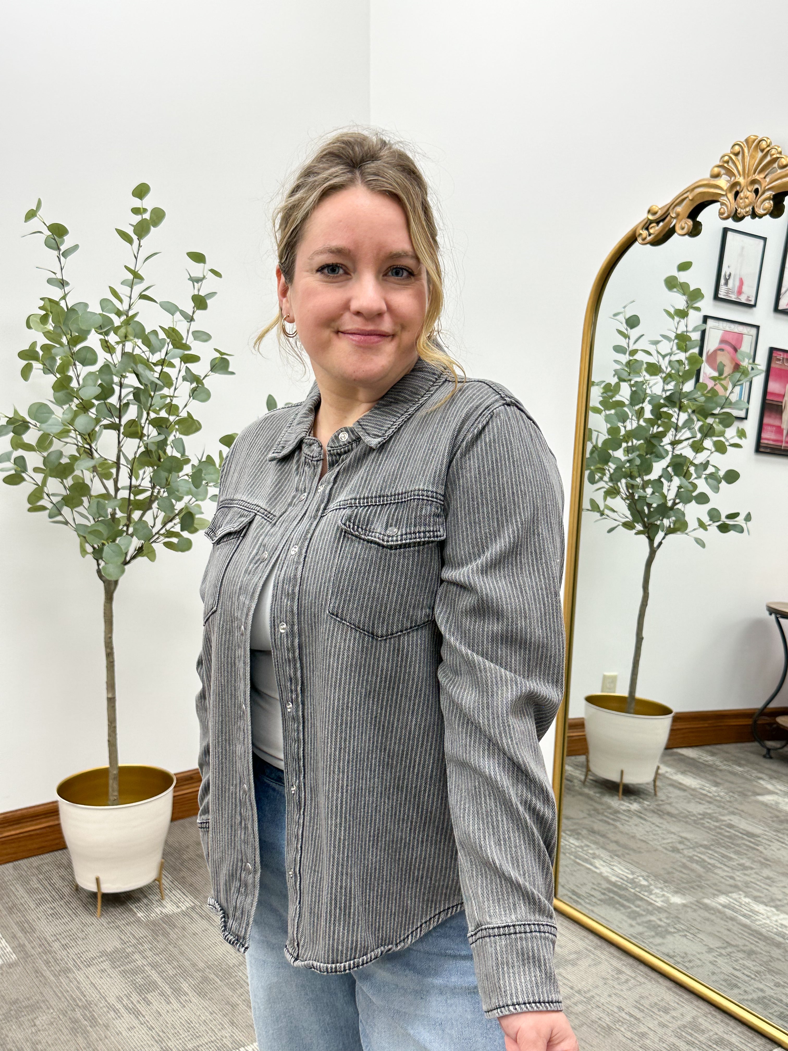 Ronni Black Striped Denim Shirt Jacket