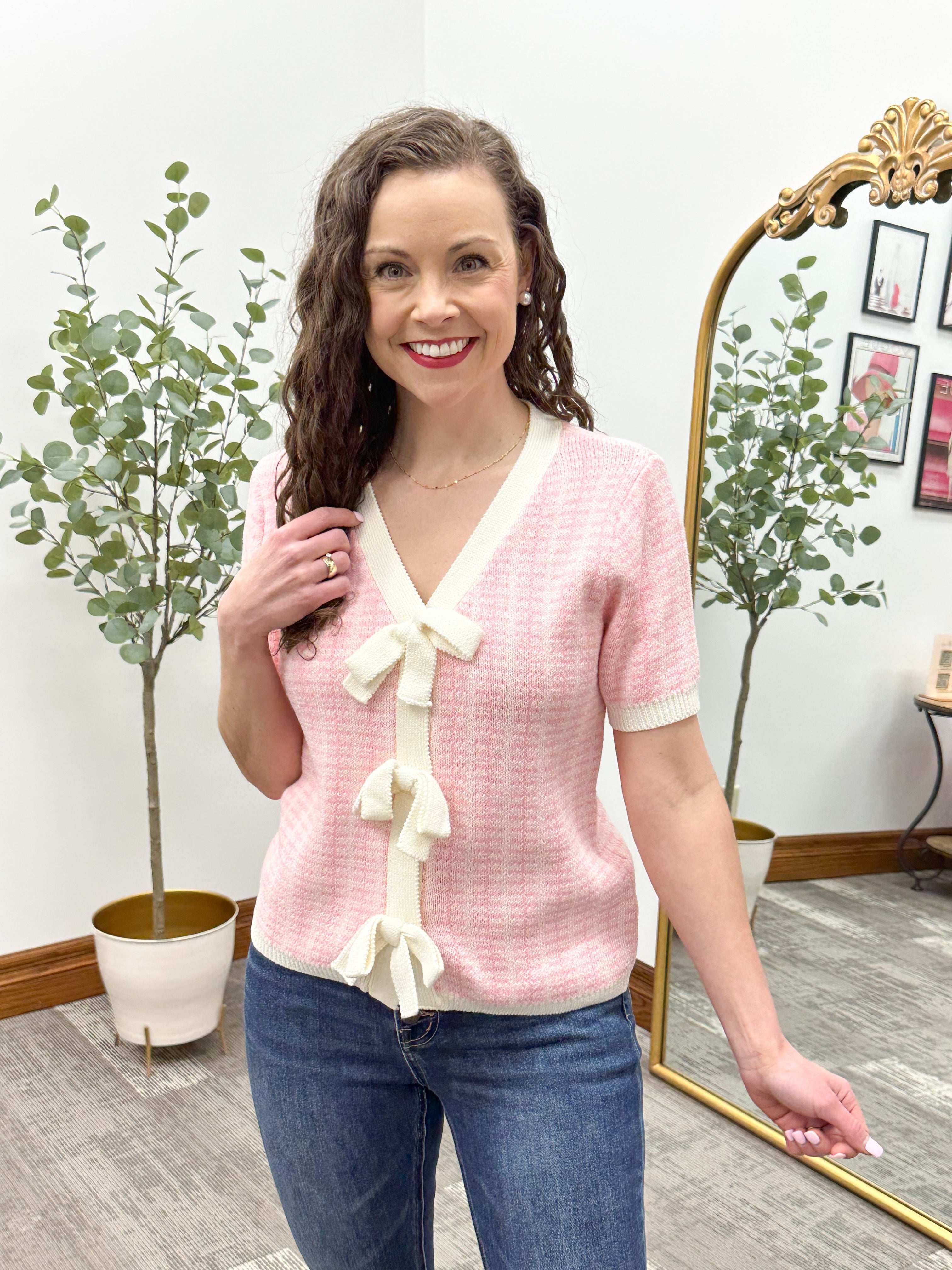 Rhonda Short Sleeve Bow Cardigan