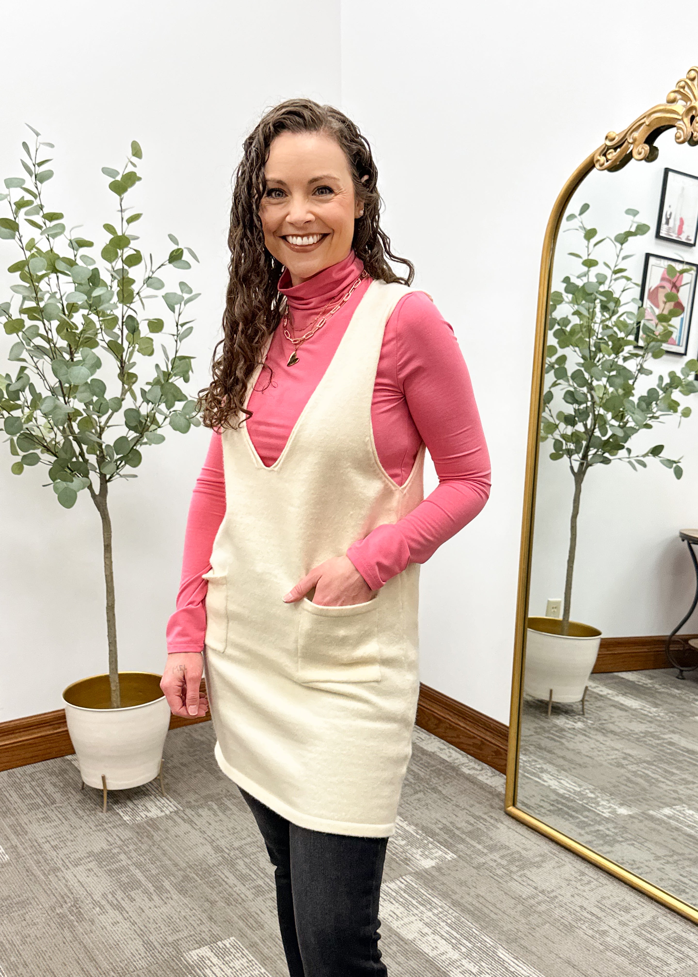 Cream Knit Jumper Dress, Sweater Vest Dress, Tunic Sweater