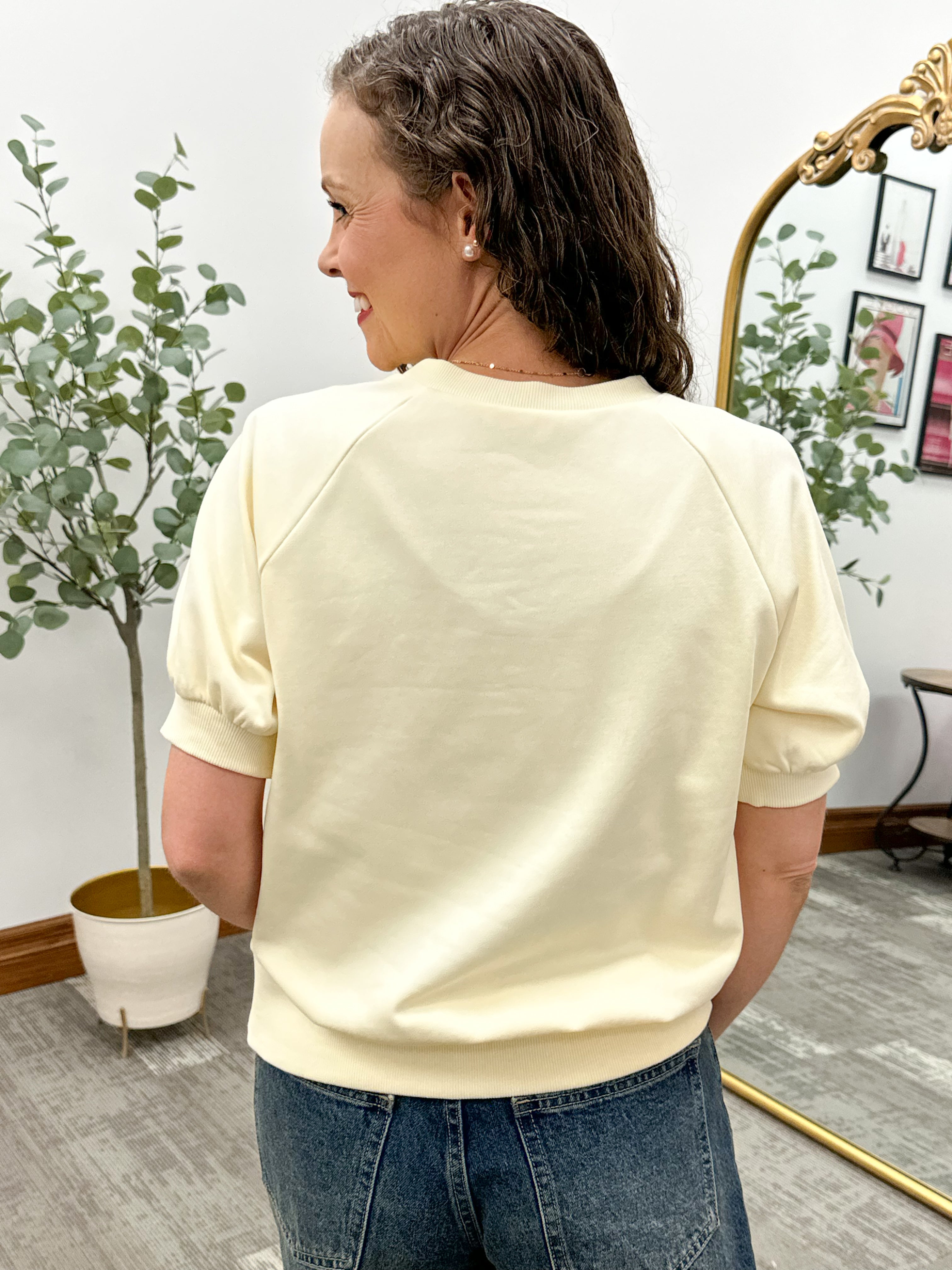 Butter Yellow USA Patchwork Short Sleeve Pullover