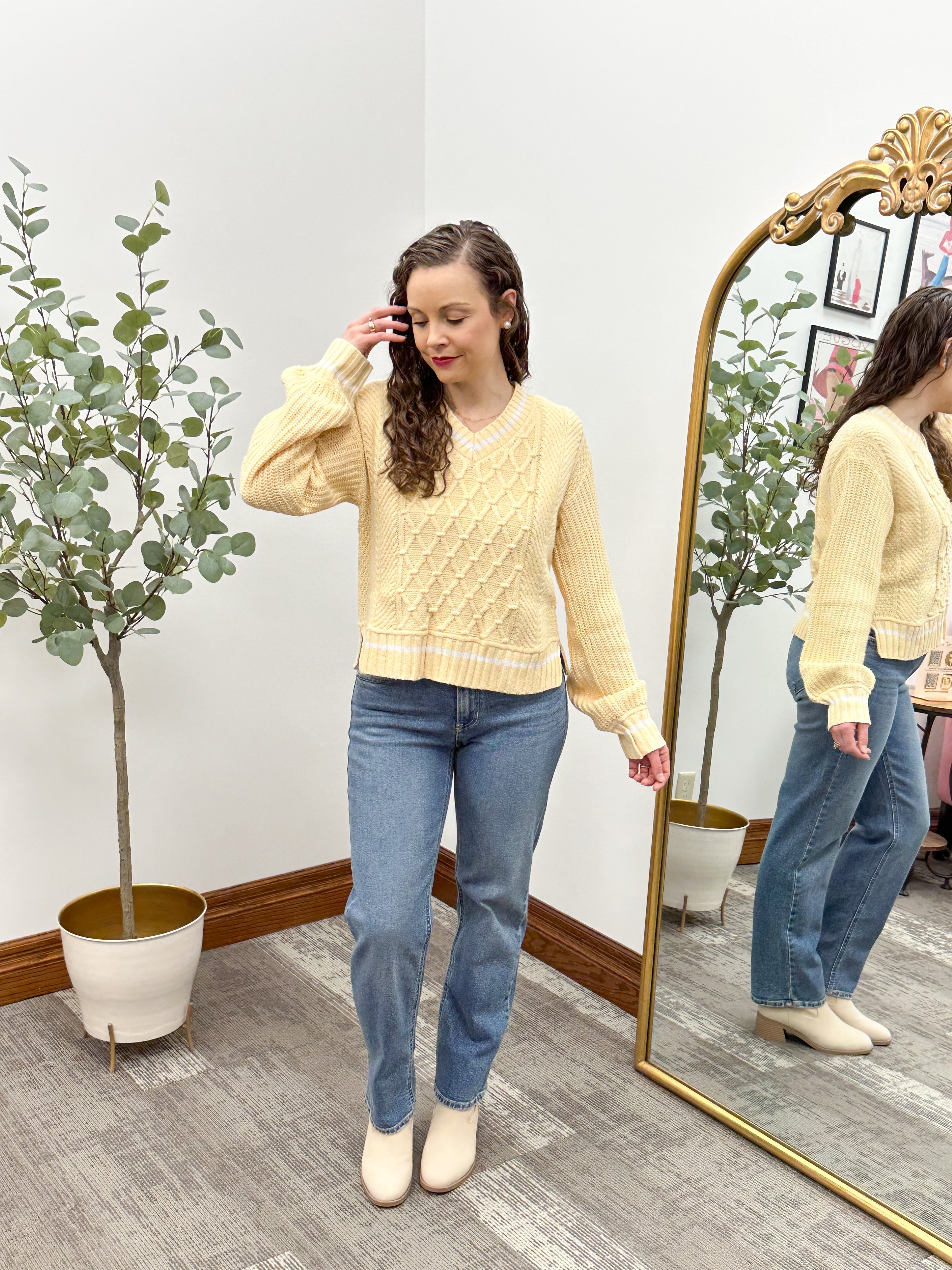 Yellow Cable Knit Sweater