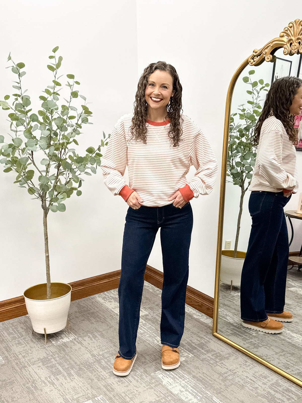 Cream & Rust Striped Terry Sweatshirt