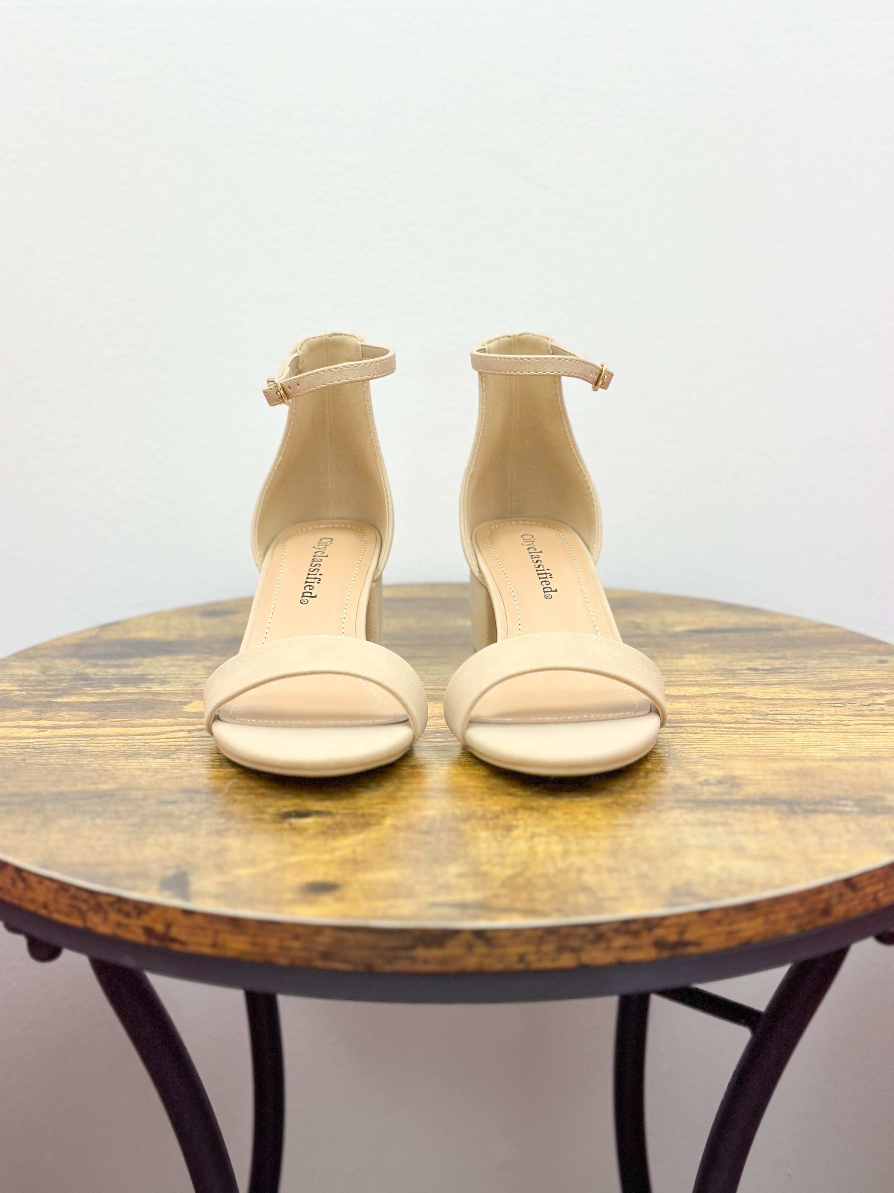 Nude Ankle Strap Heels