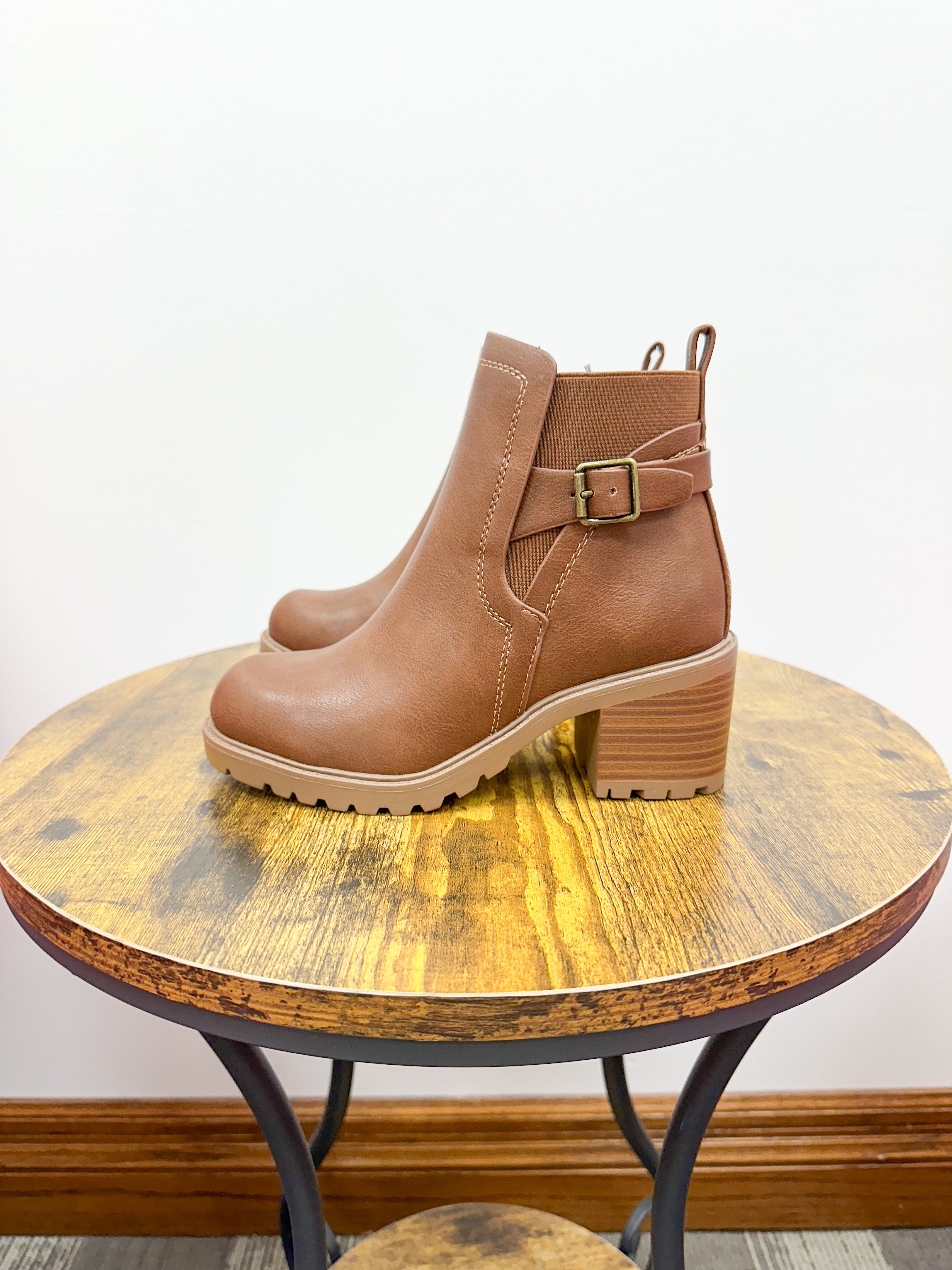 Lora Brown Chunky Heeled Bootie
