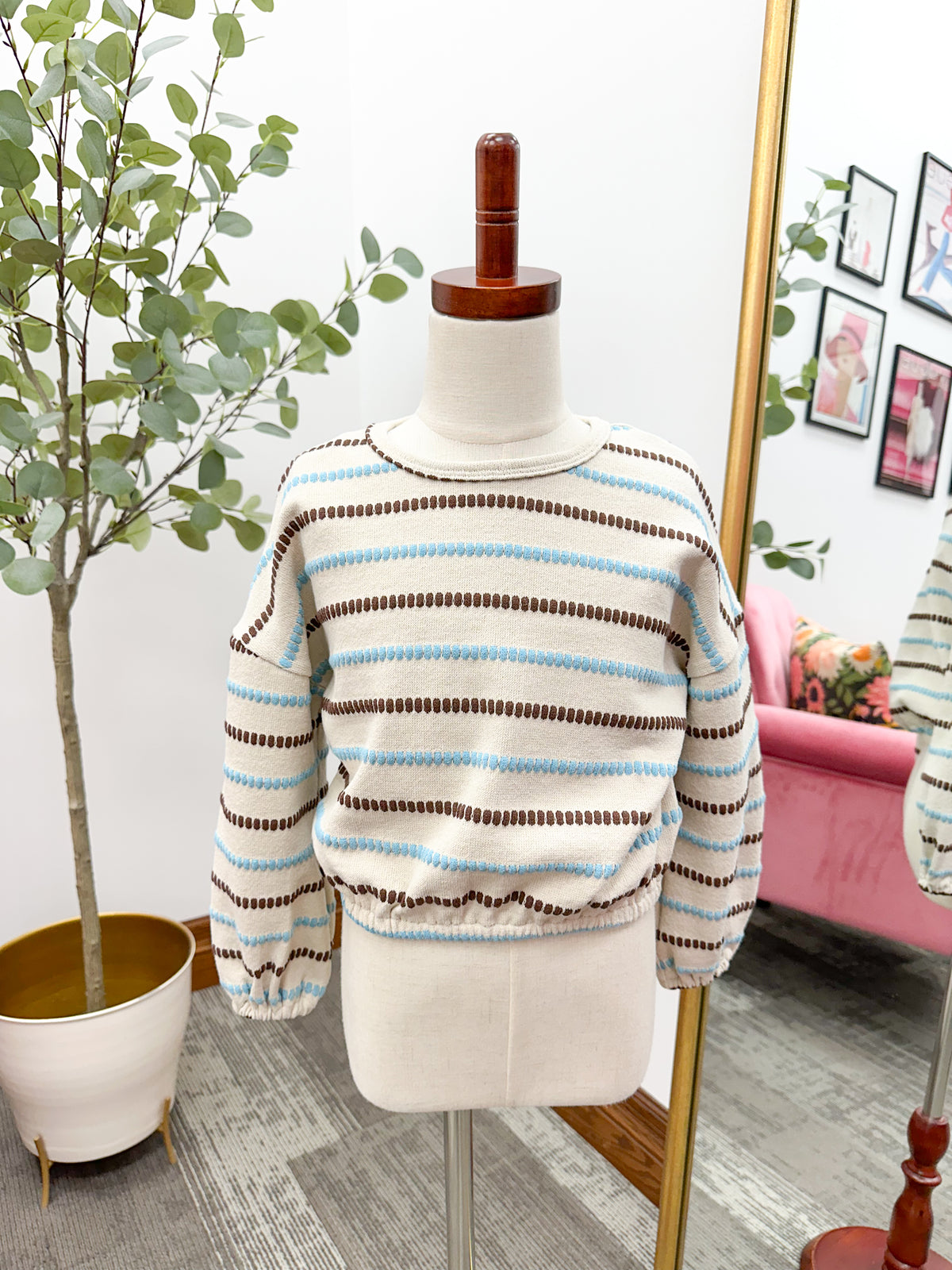 Girls Textured Striped Long Sleeve Top