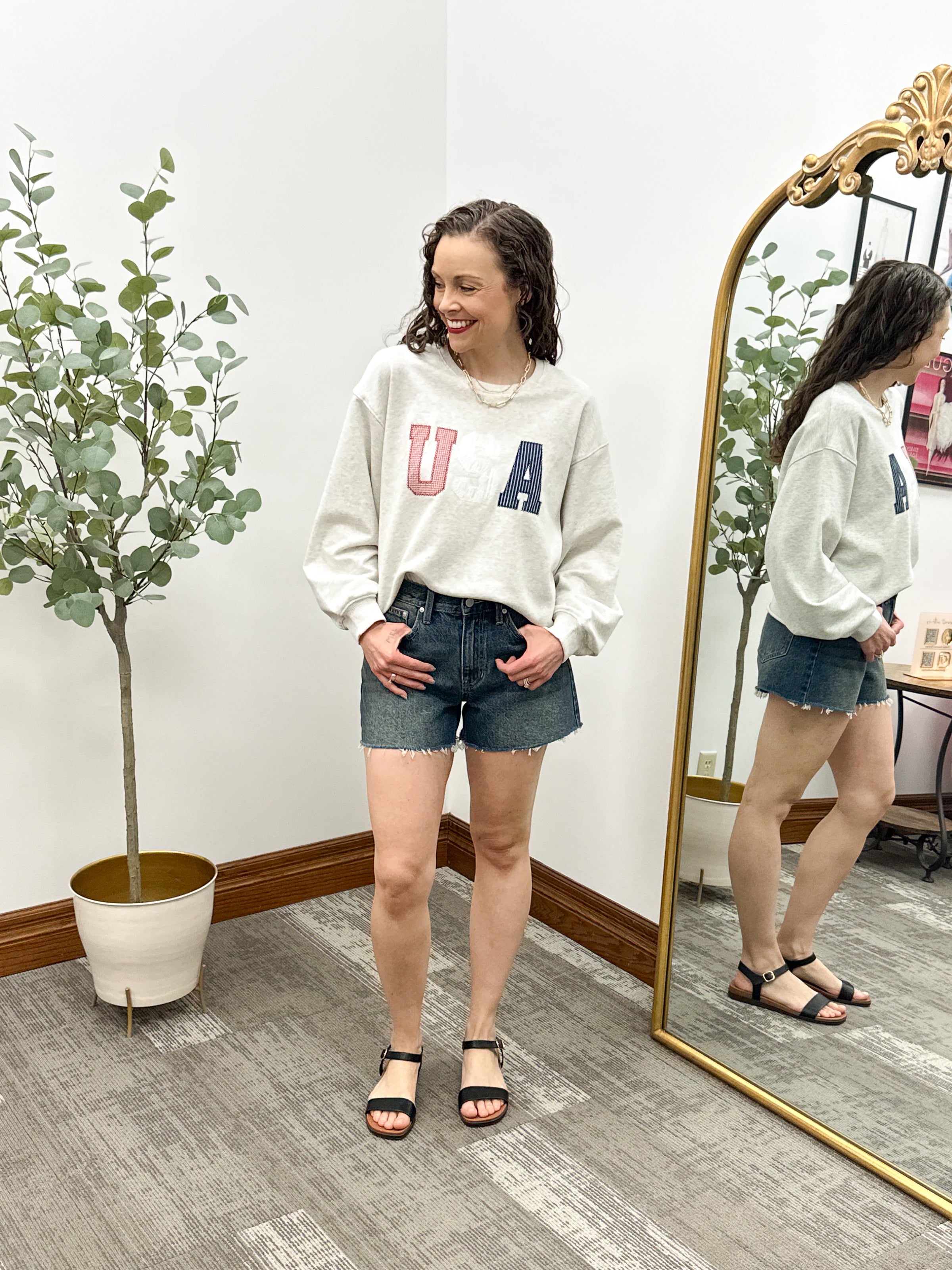USA Patchwork Cropped Sweatshirt