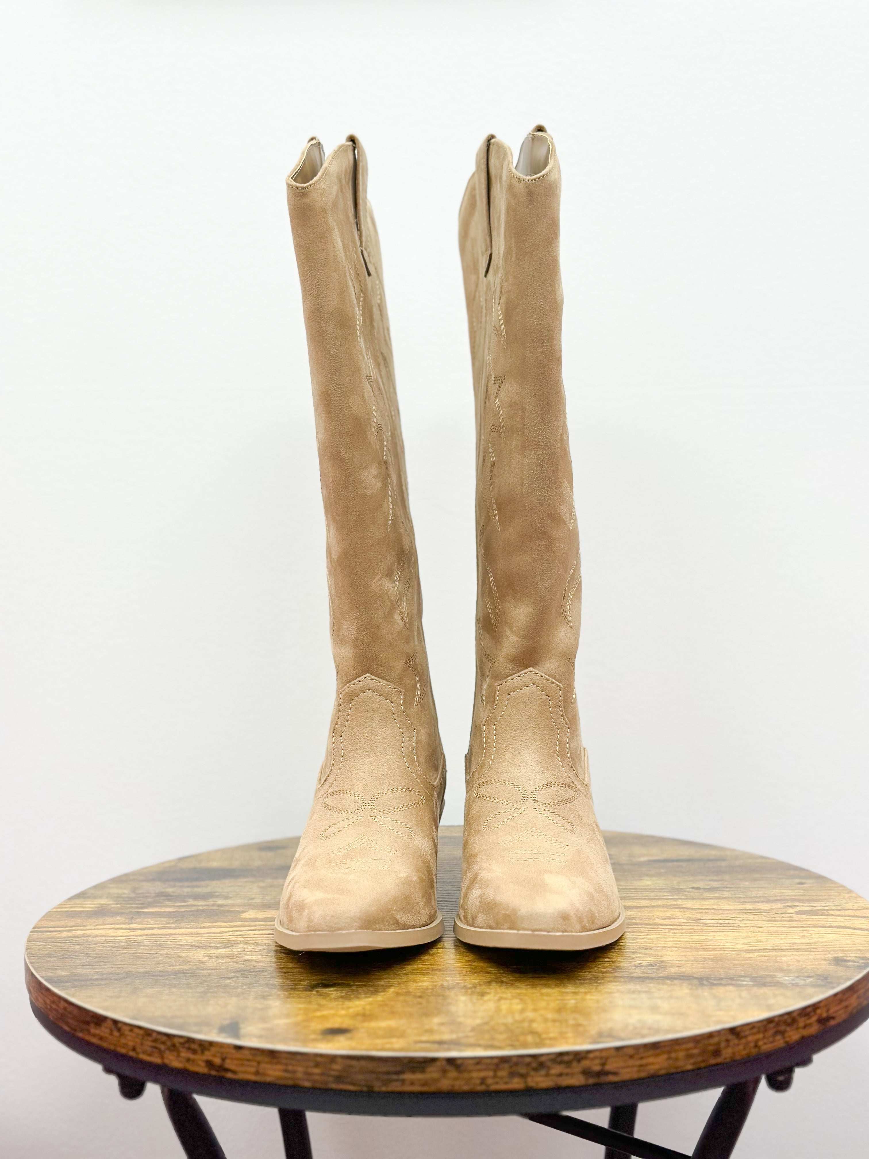 Knee High Square Toe Tan Western Boots