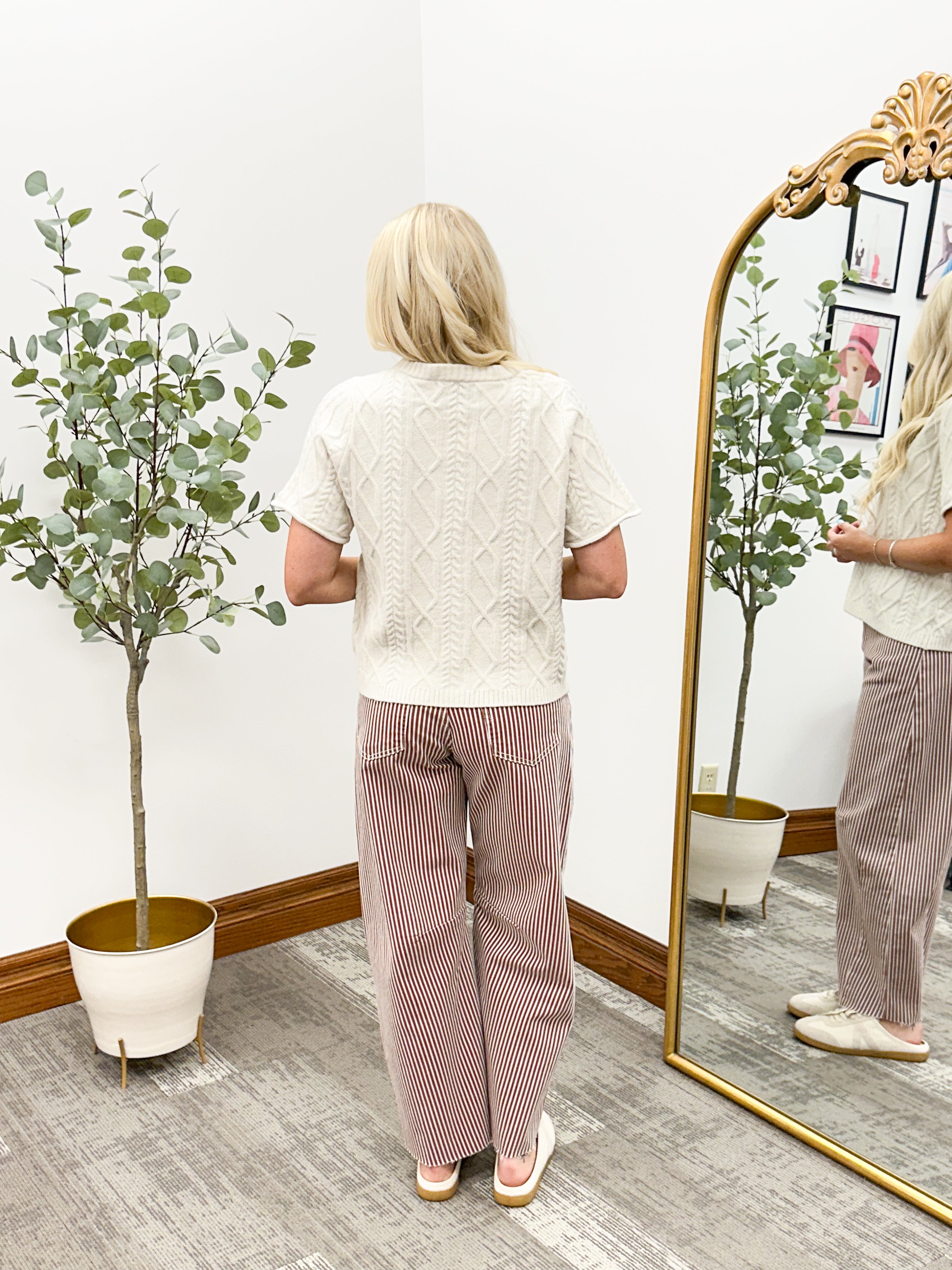 Cream Short Sleeve Cable Knit Cardigan