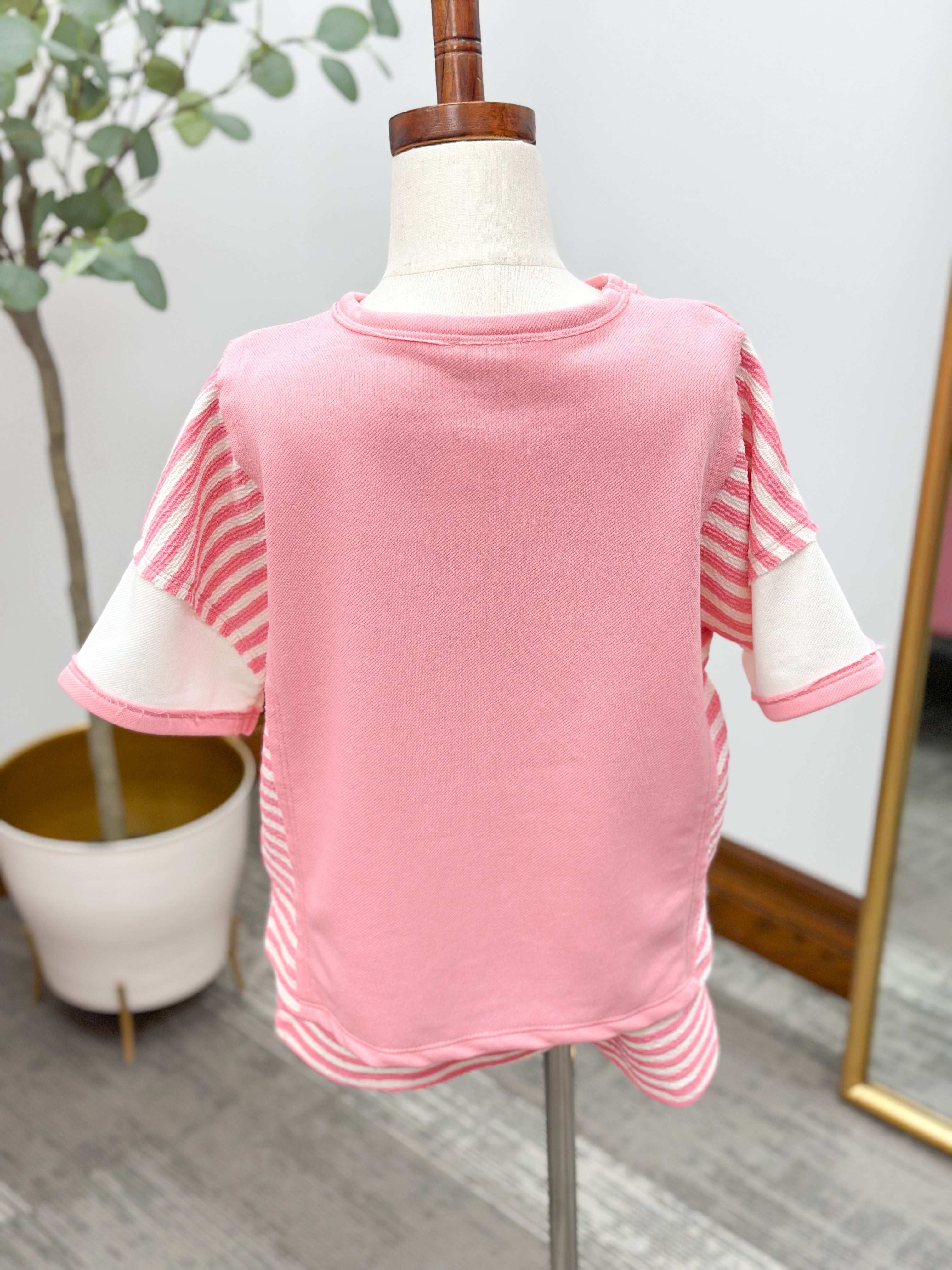 Girls Pink Colorblock Striped Knit Top
