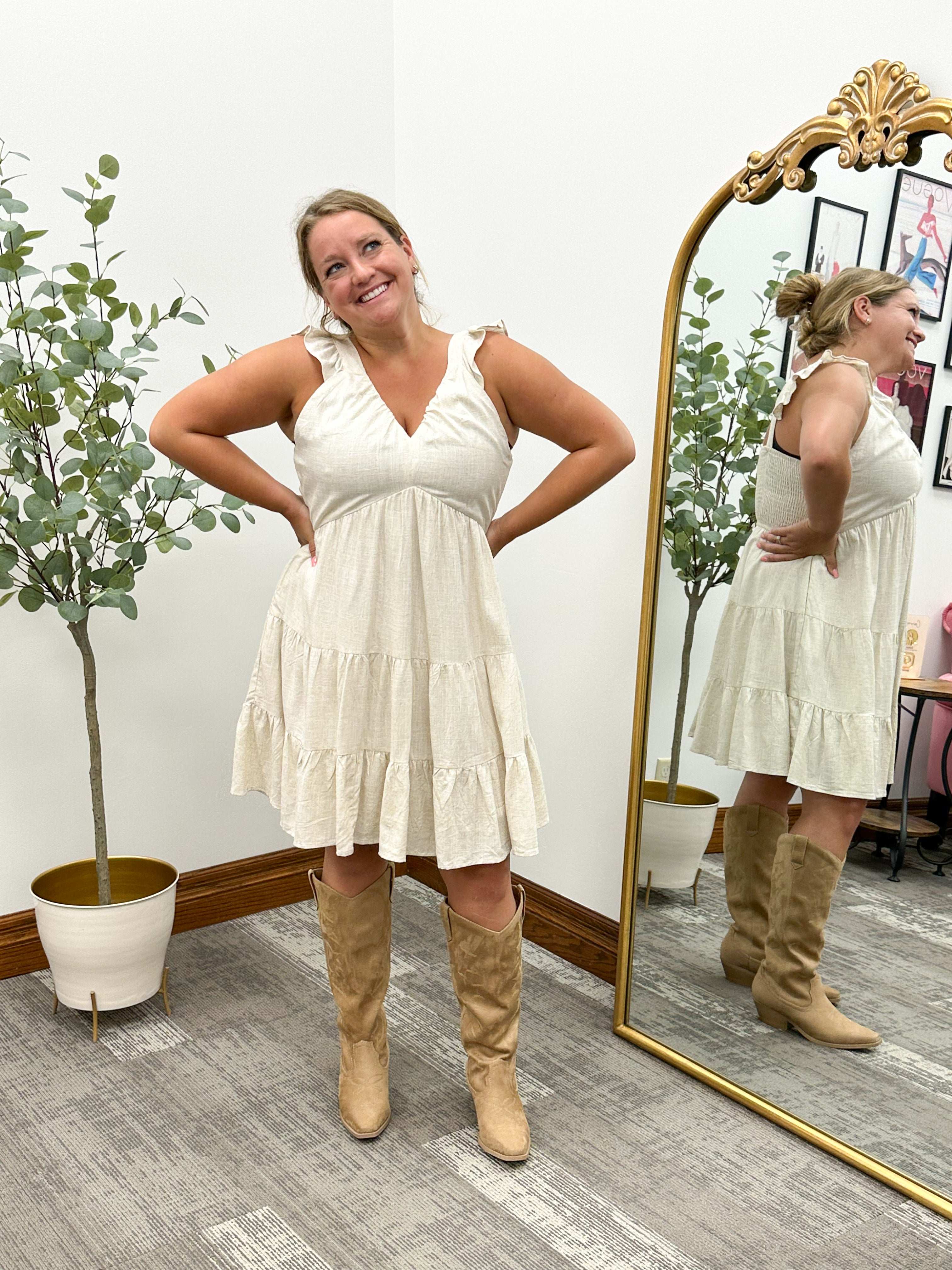 Knee High Square Toe Tan Western Boots