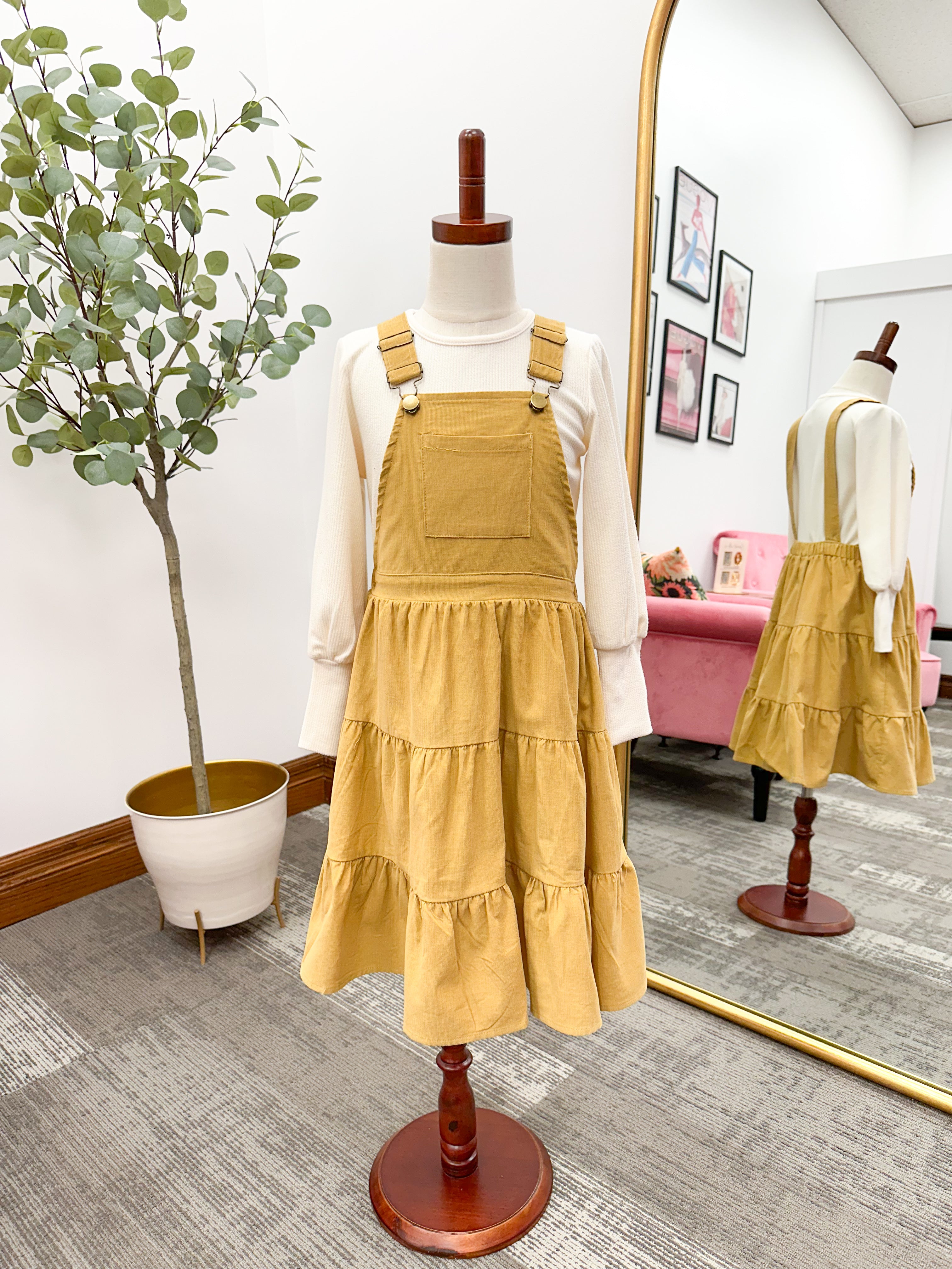 Girls Mustard Corduroy Jumper Dress