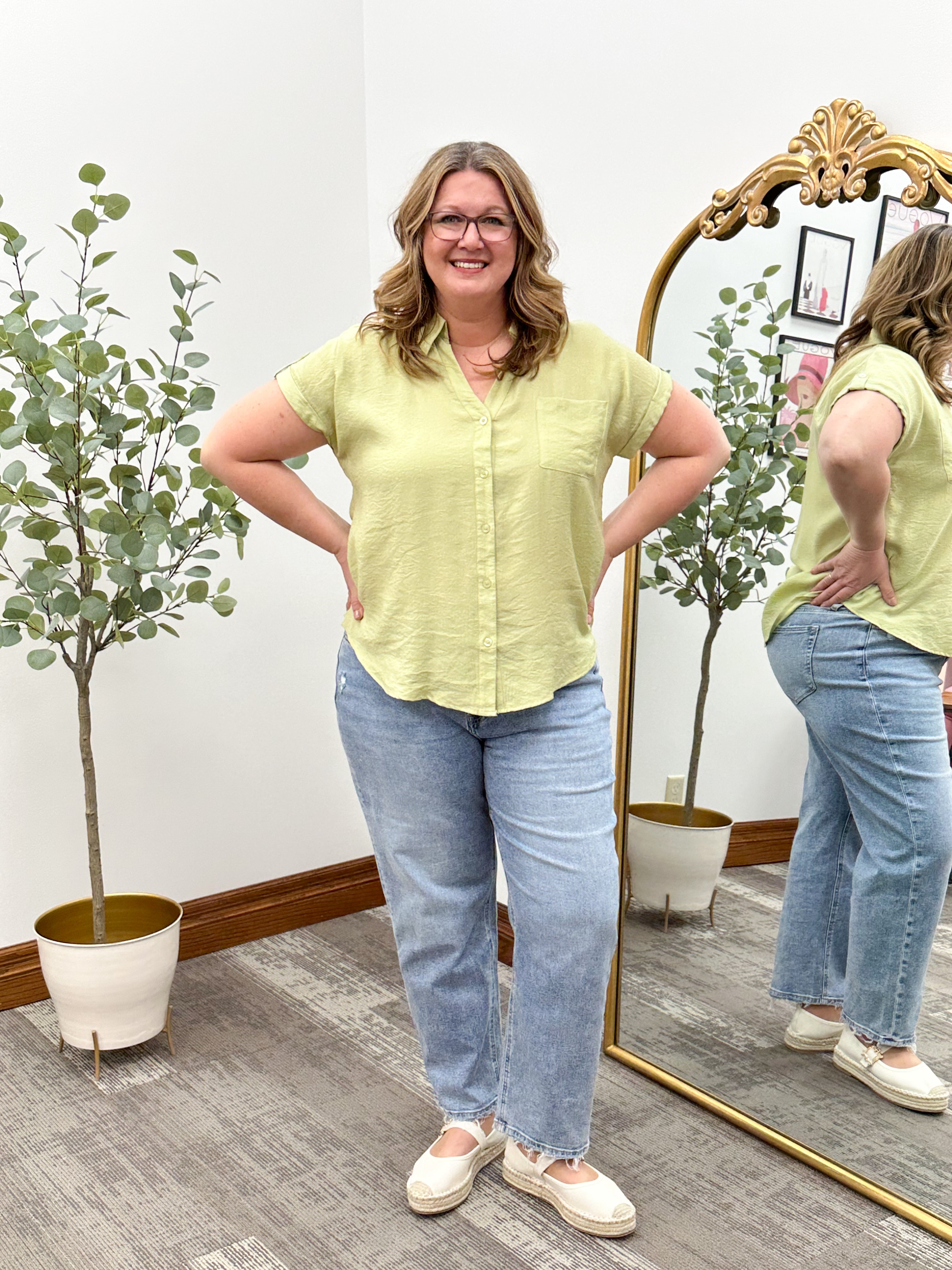 Lydia Lime Button Up Top