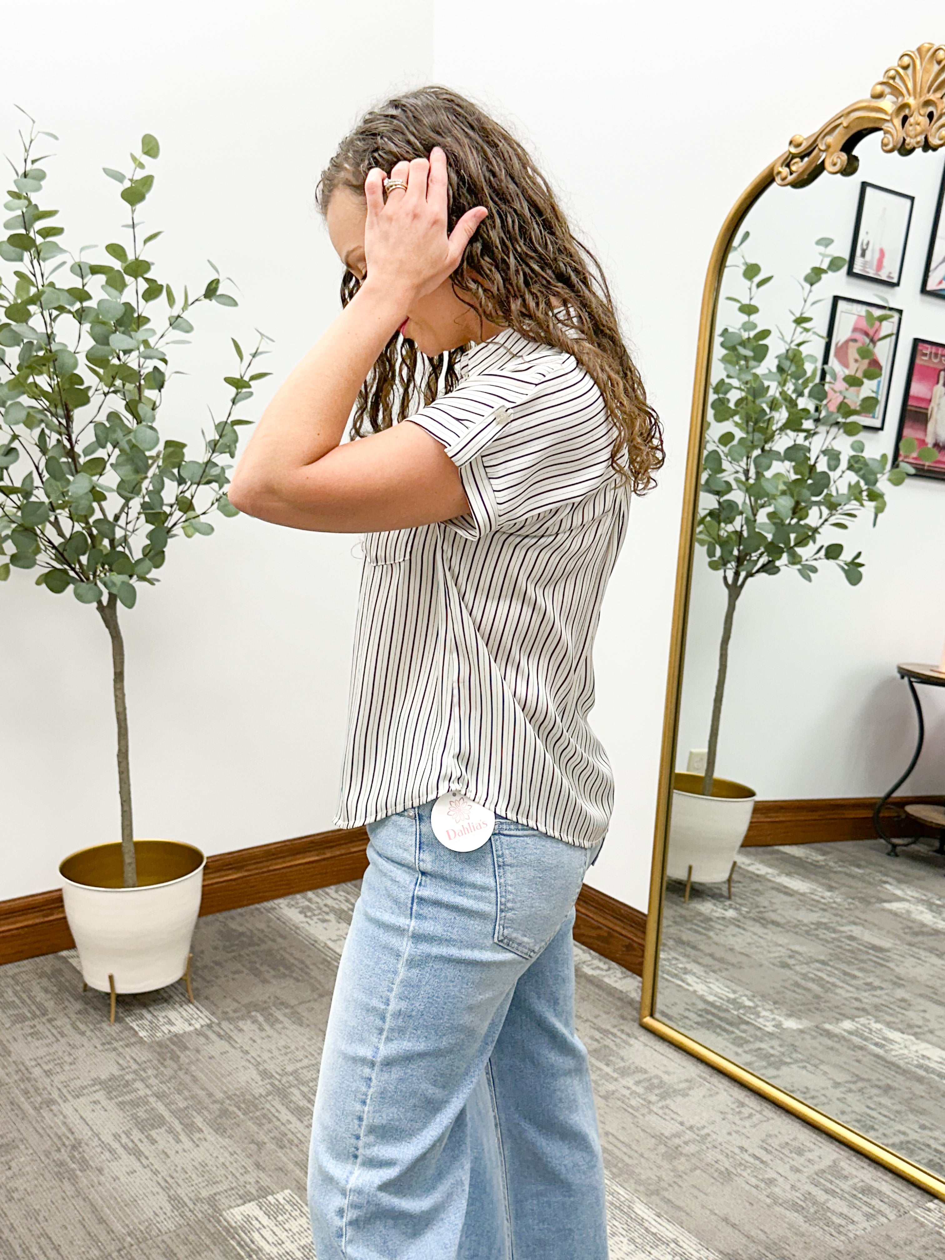 Tori Ivory+Black Striped Top