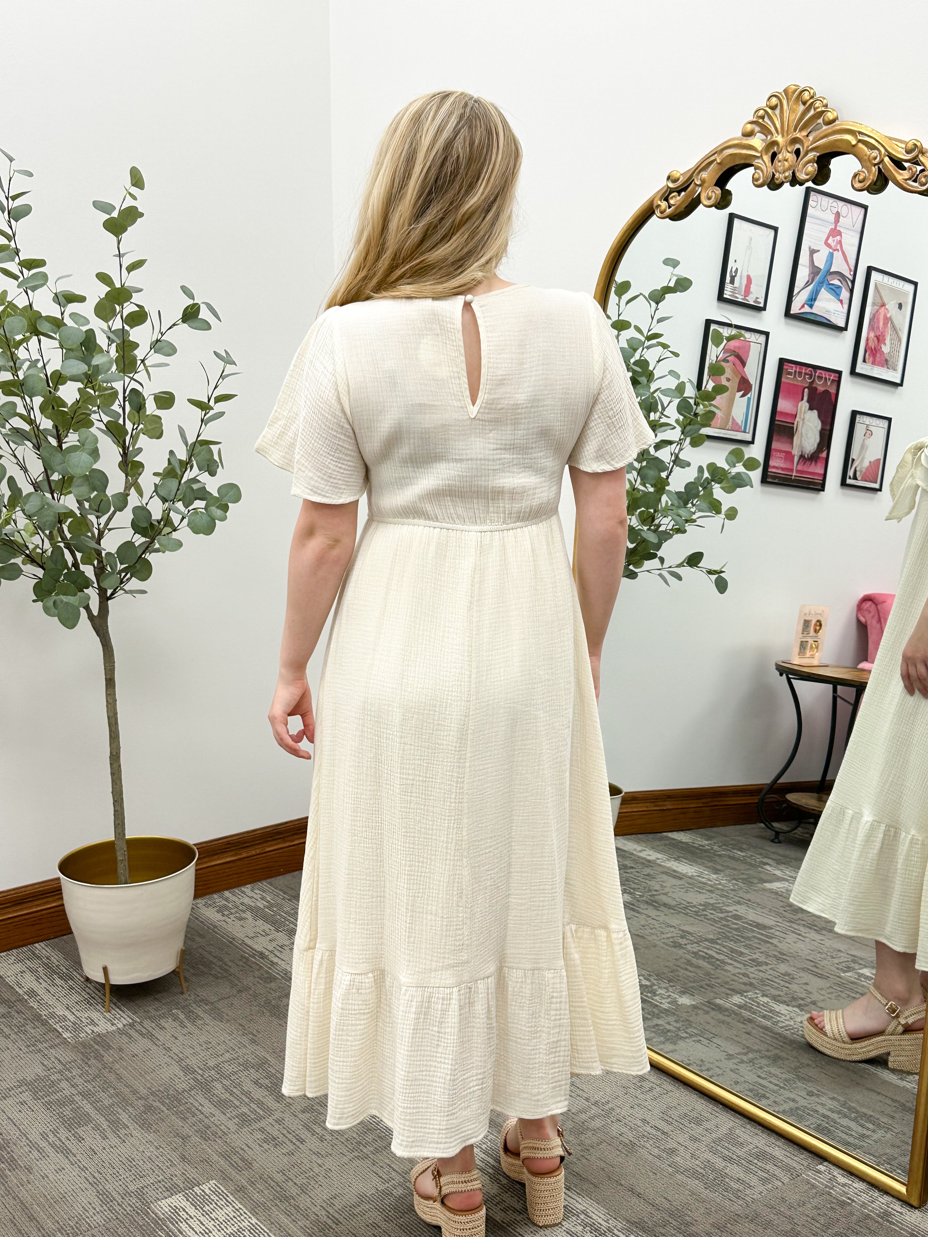 Audrina Cream Gauze Knot Dress