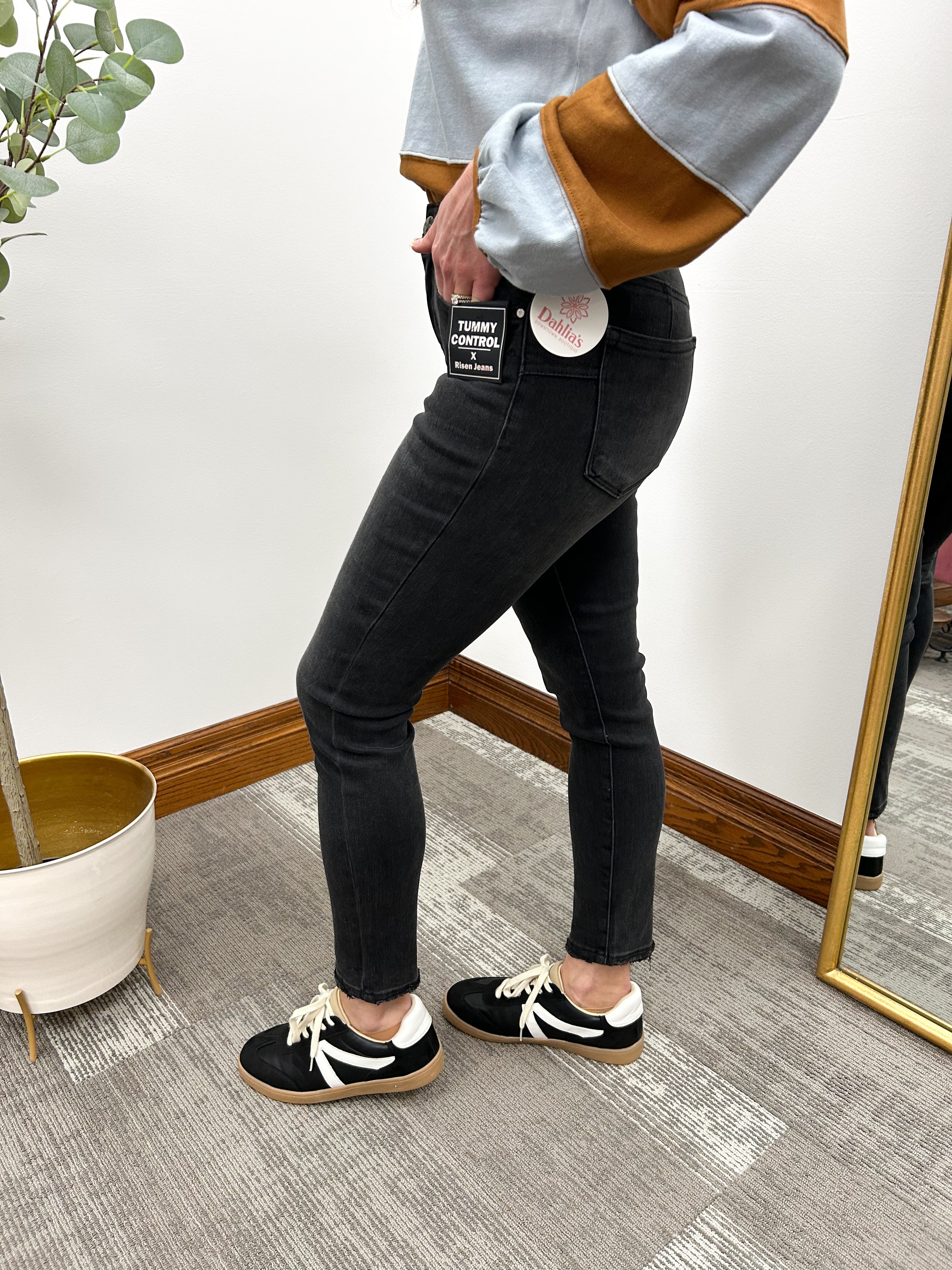 Black Tummy Control Mid Rise Crop Skinny Jeans