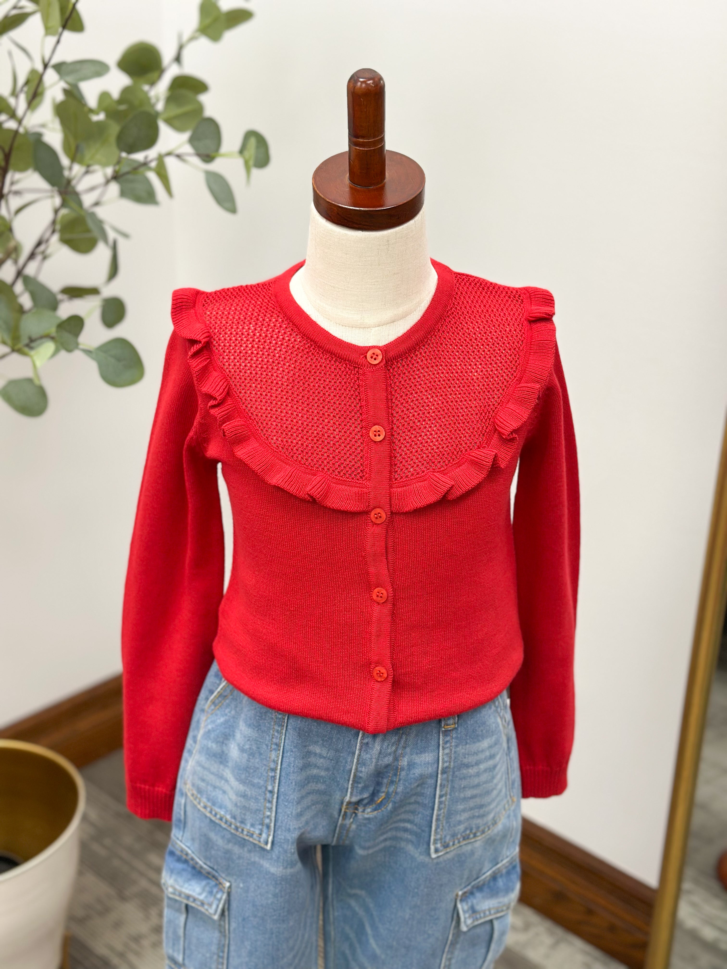 Girls Red Ruffle Cardigan
