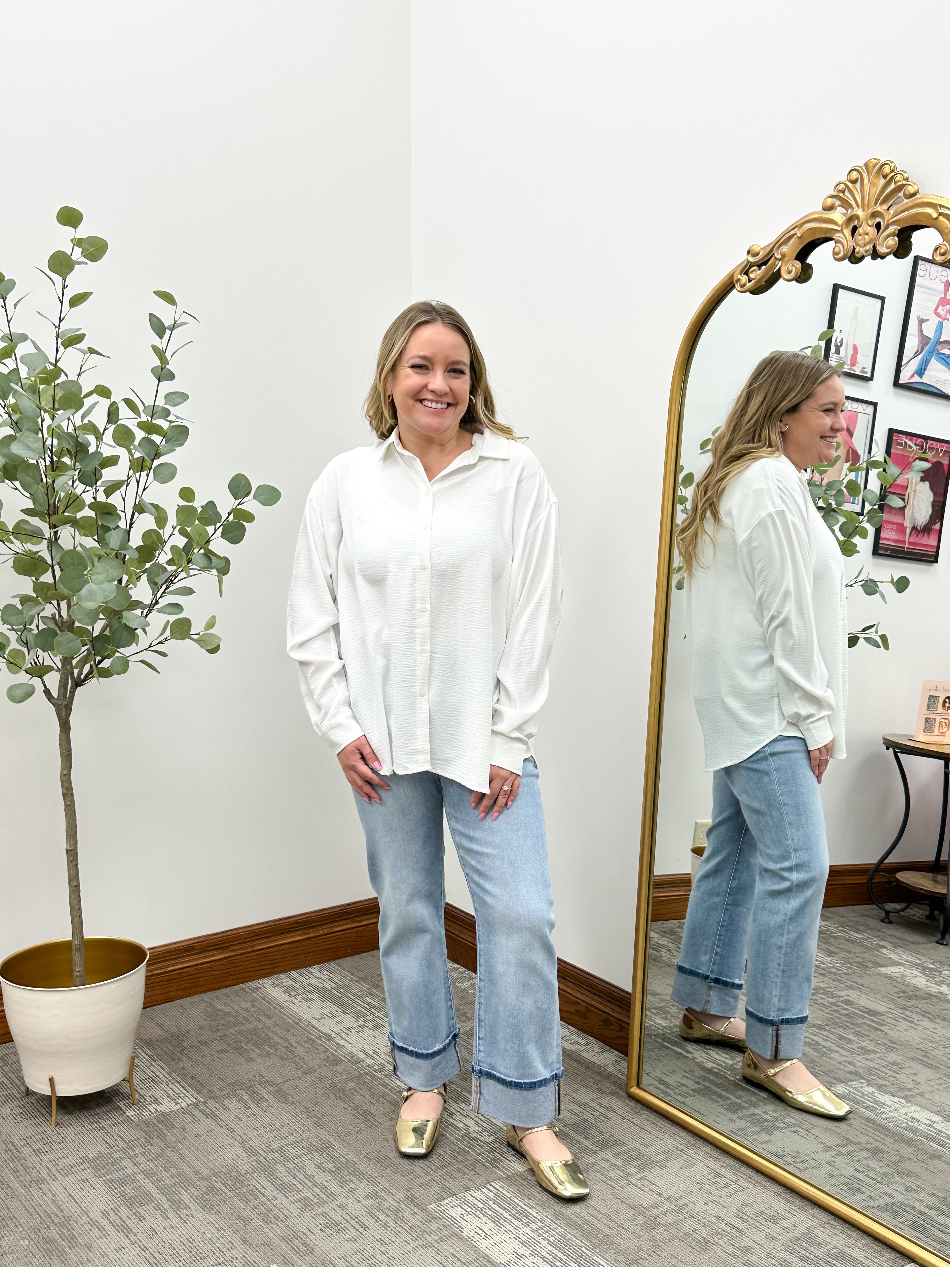 Oversized Ivory Button Down Blouse