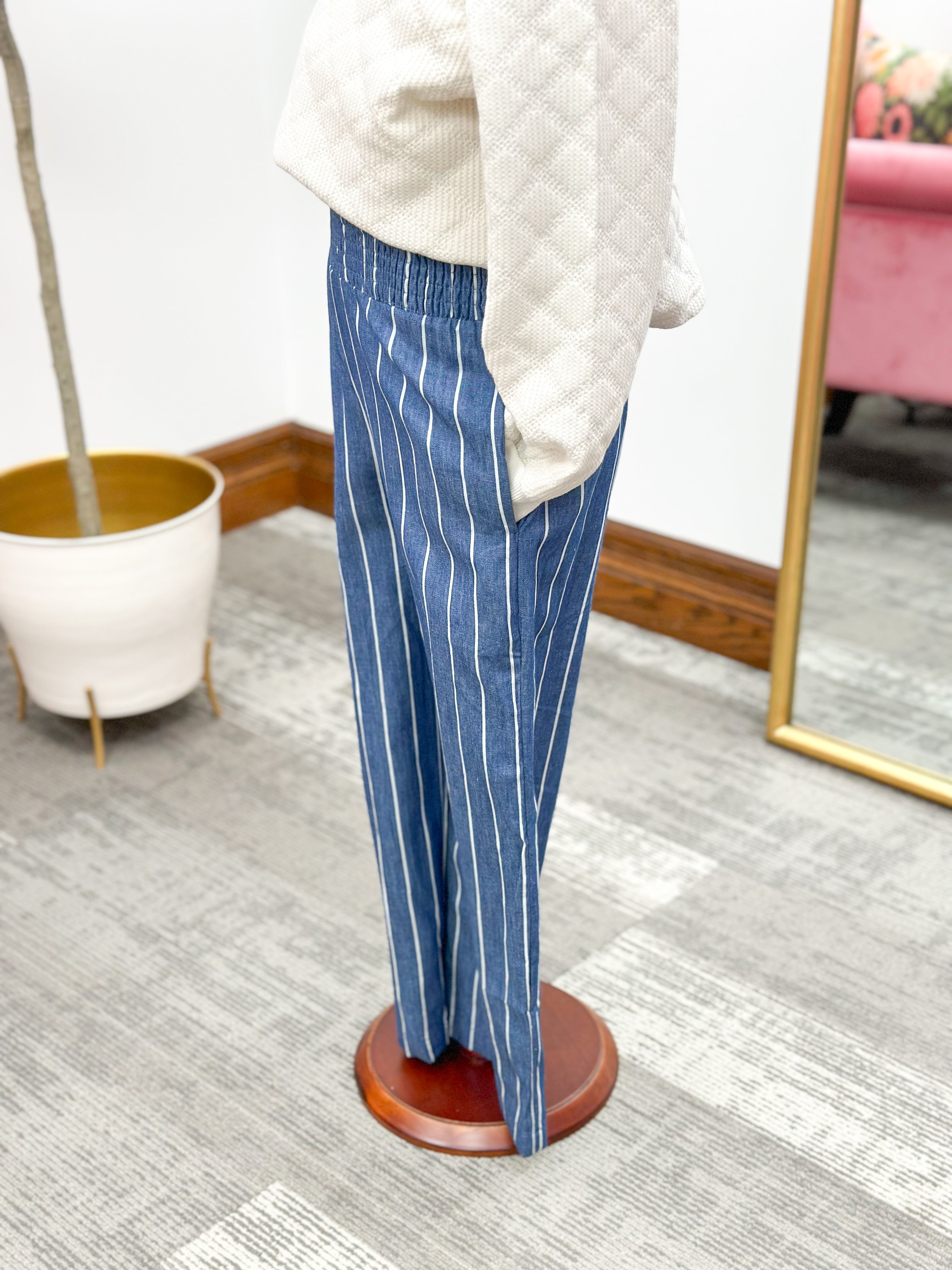 Girls Striped Wide Leg Elastic Waist Pants