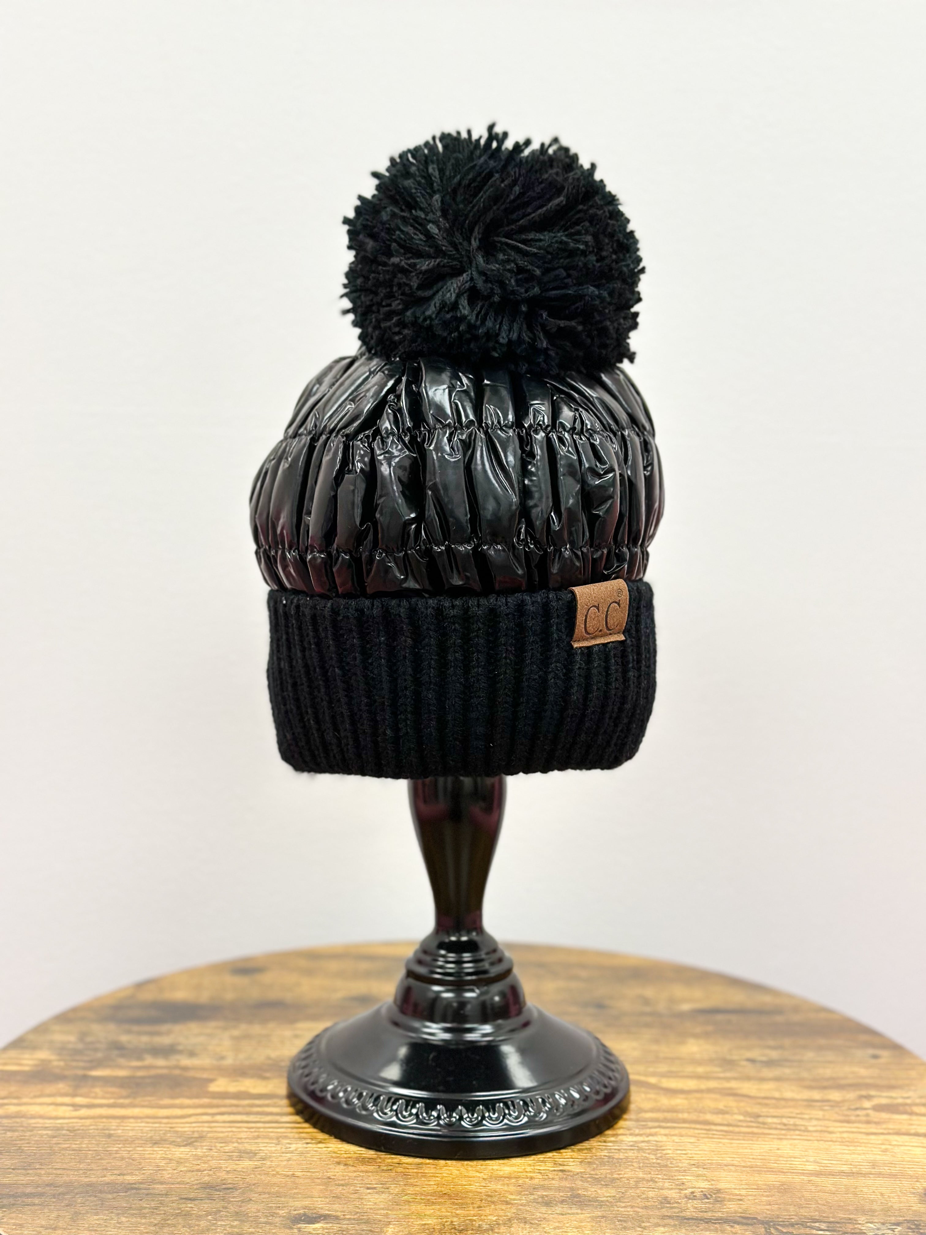 Metallic Puffer Pom Hat