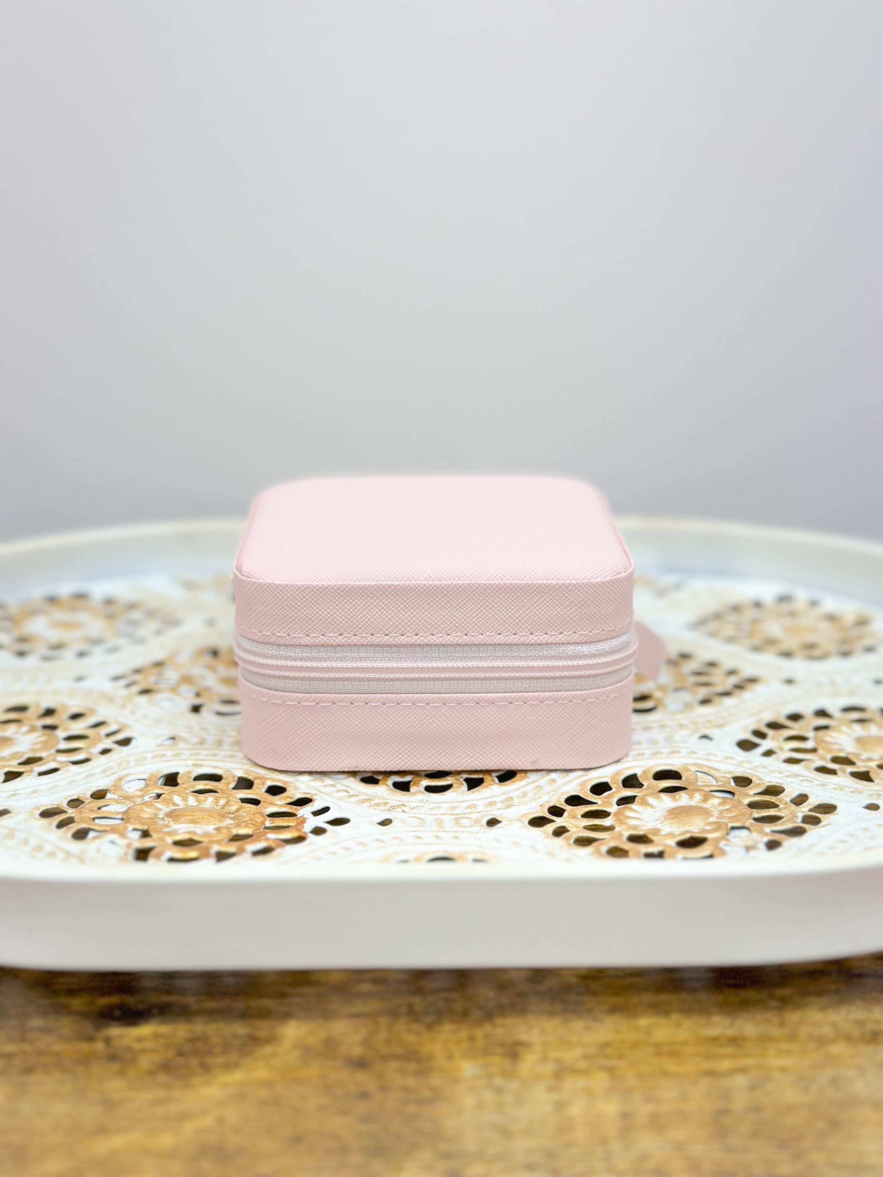 Blush pink Travel jewelry storage box.