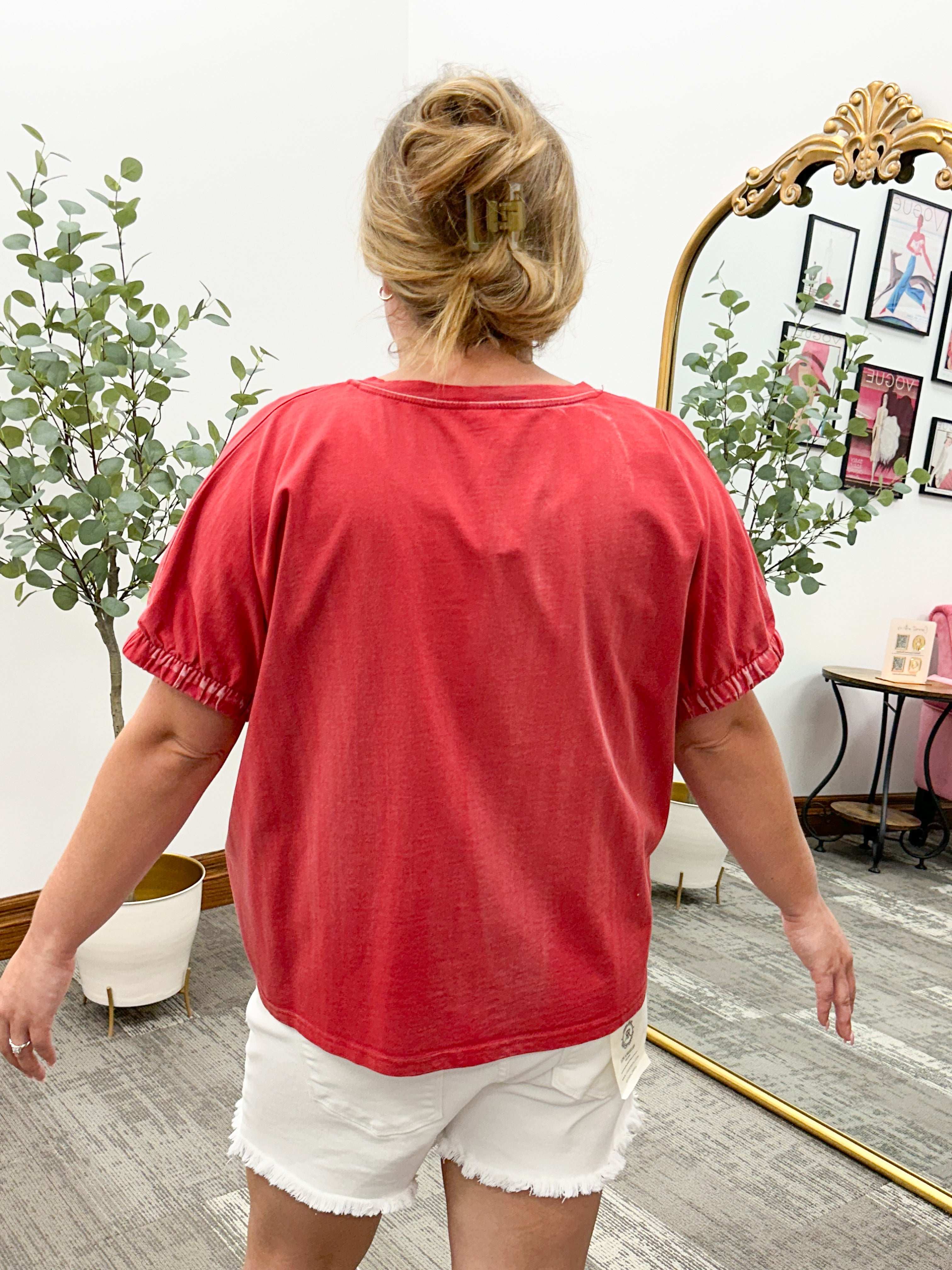 Washed Red Front Pocket T-Shirt