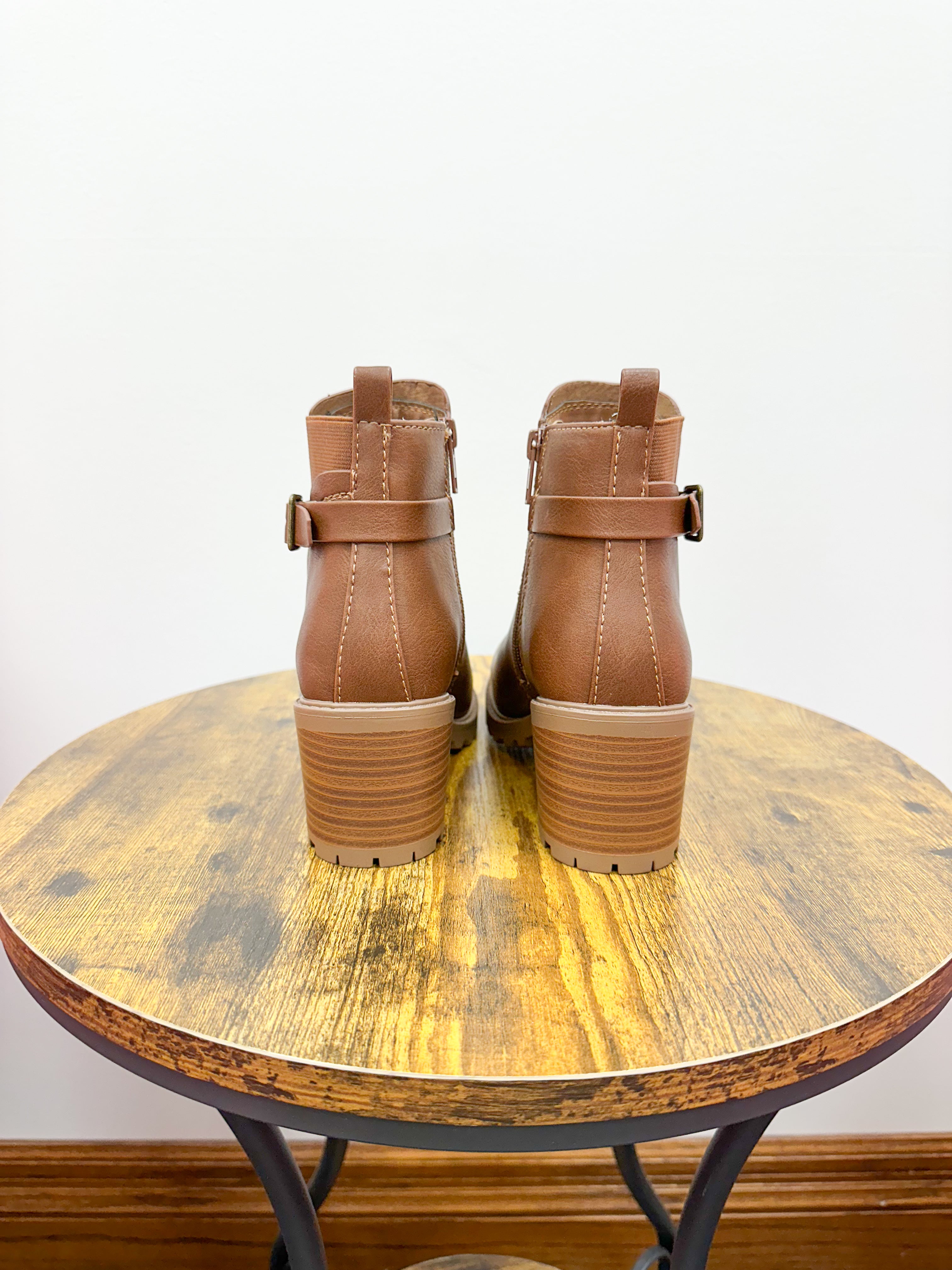 Lora Brown Chunky Heeled Bootie