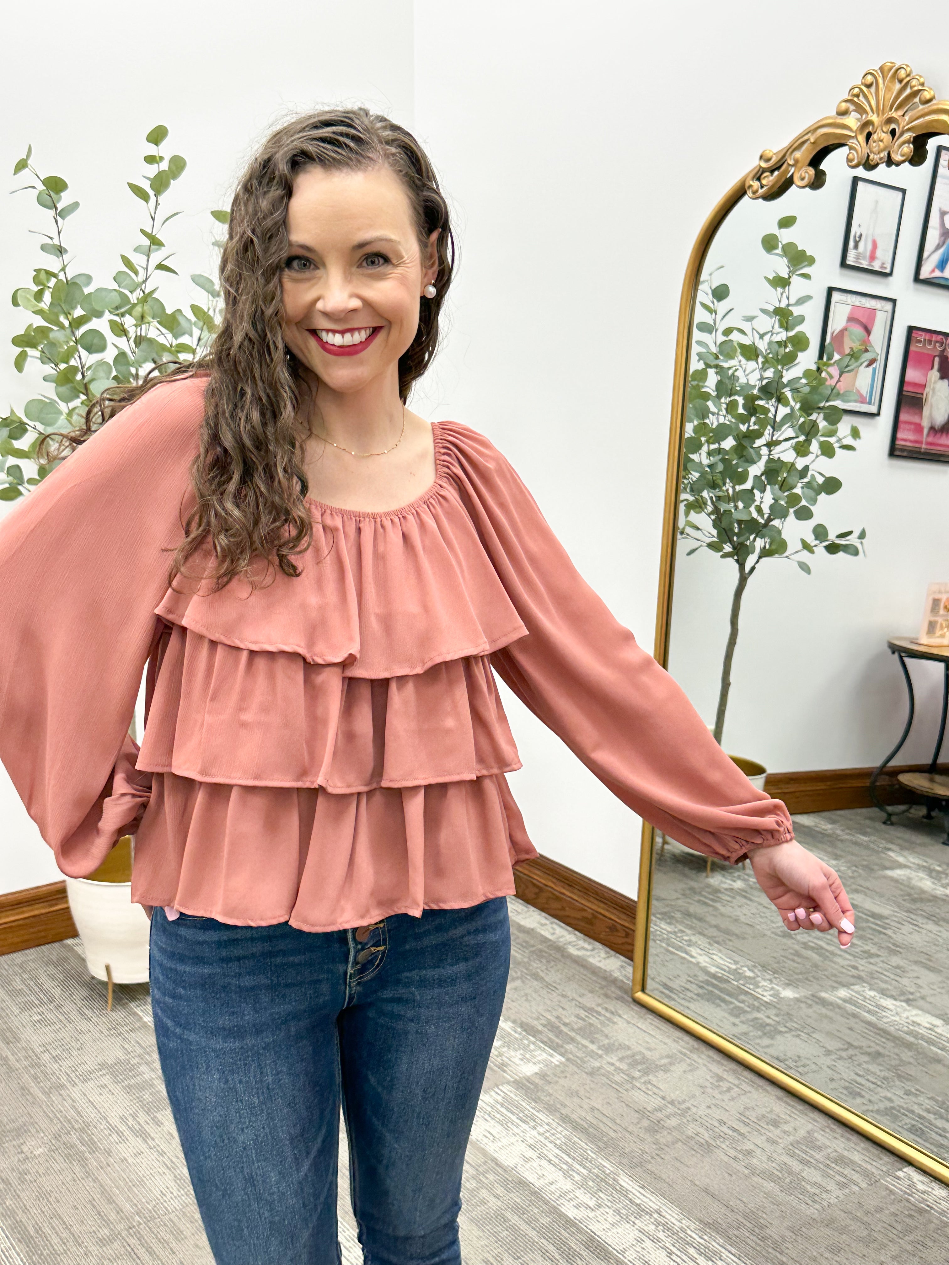 Tiered Ruffle Ballon Sleeve Blouse