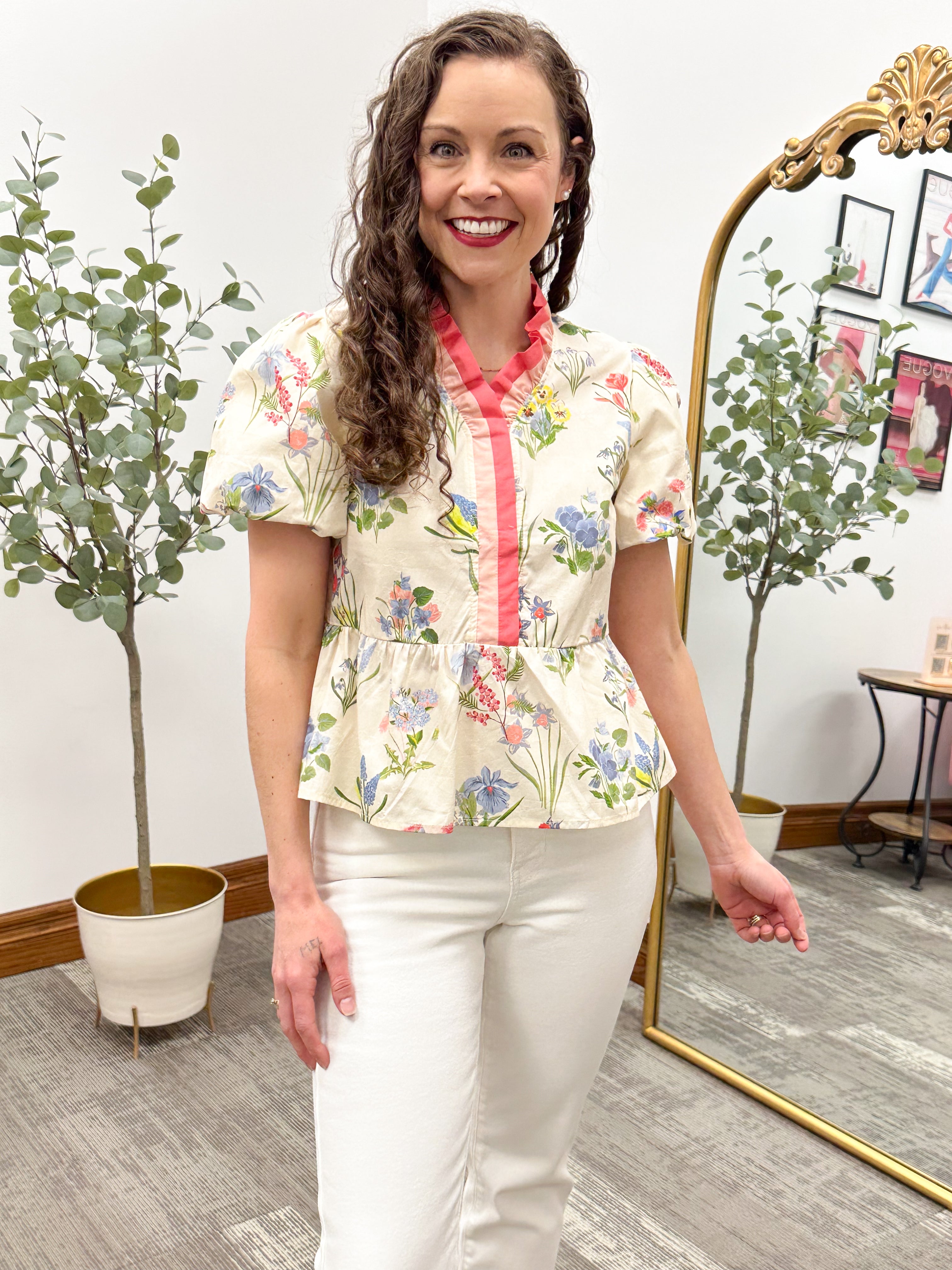 Floral Print Puff Sleeve Baby Doll Top