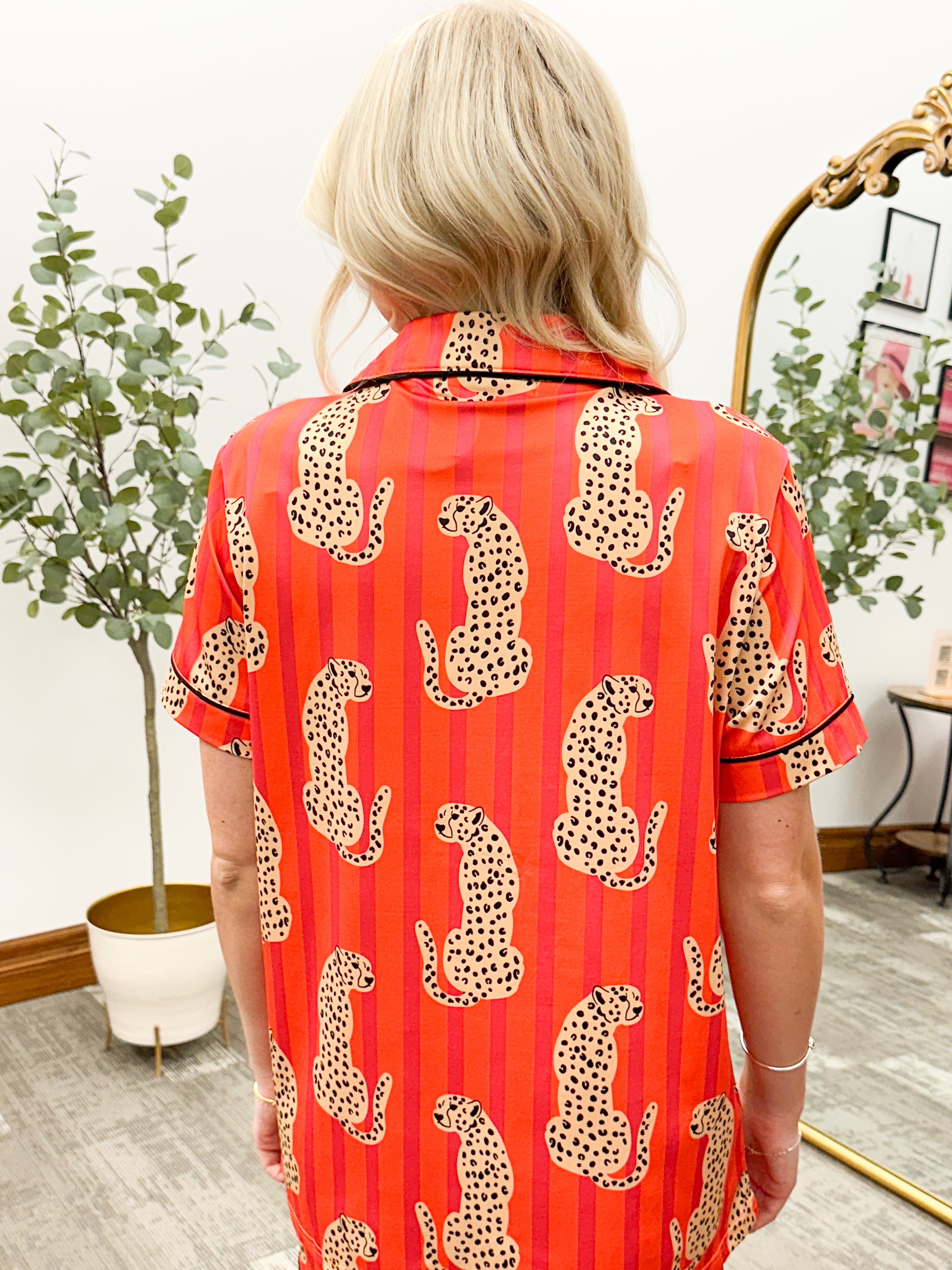 Striped Leopard Patterned Pajama Set
