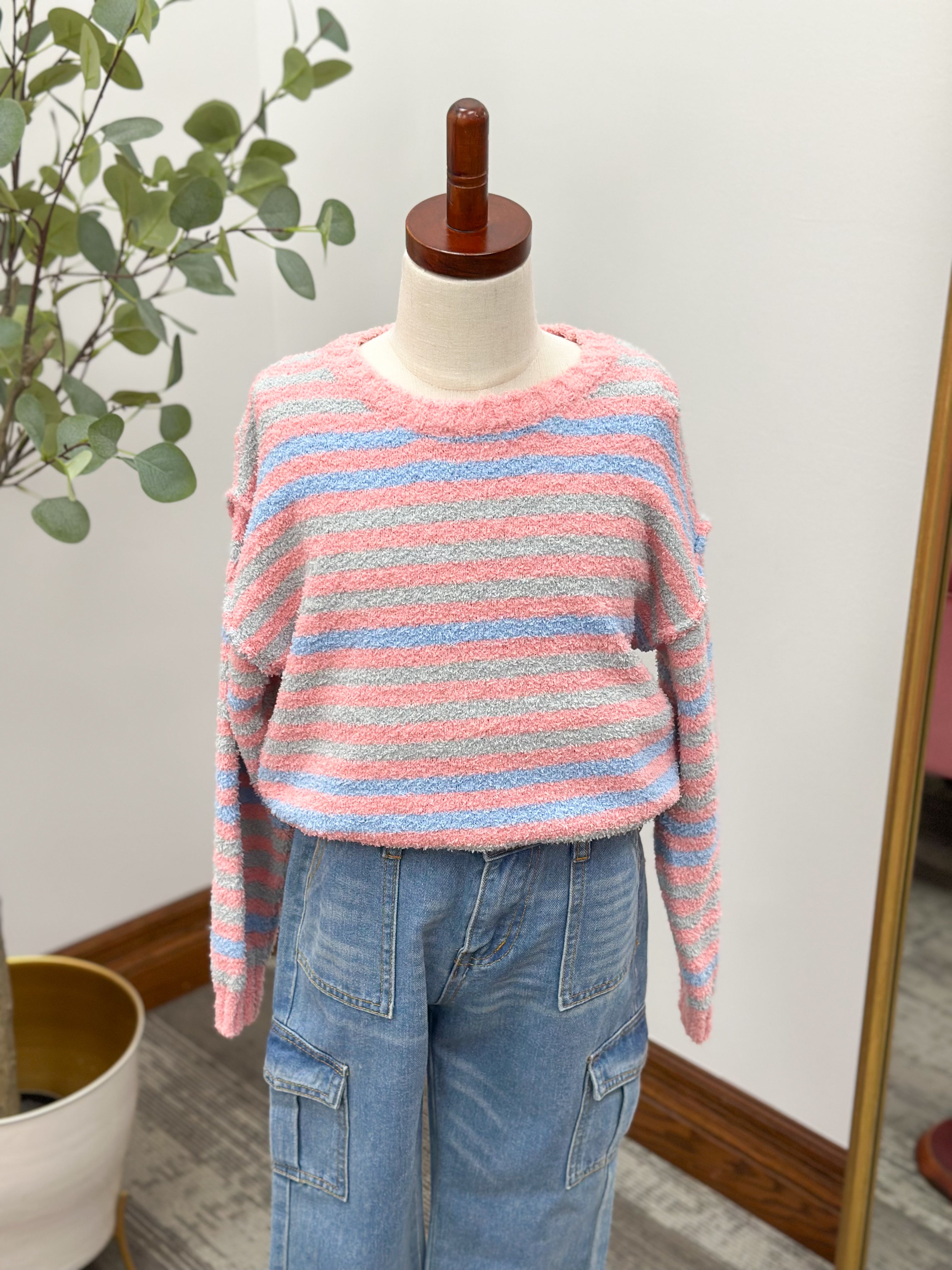 Girls Pink Striped Sweater