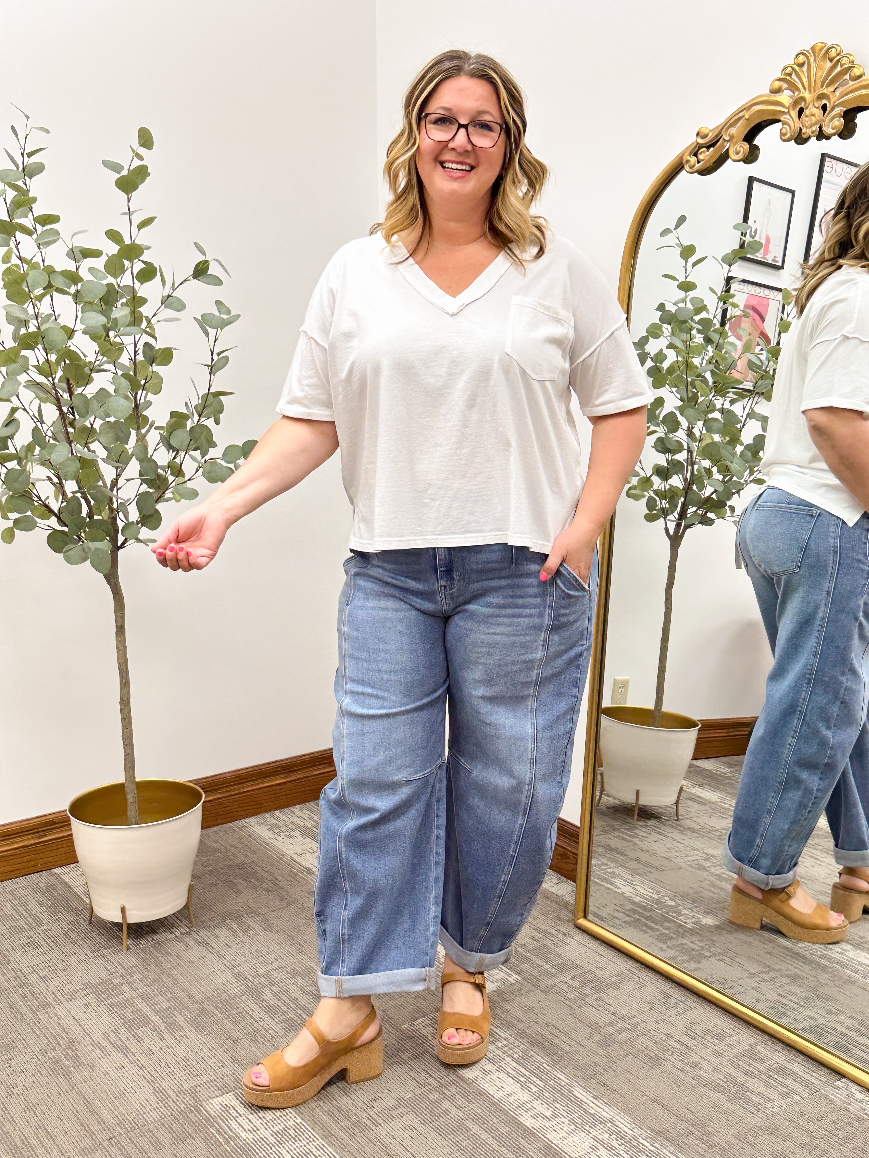 Raw Edge Basic V-Neck T-Shirt