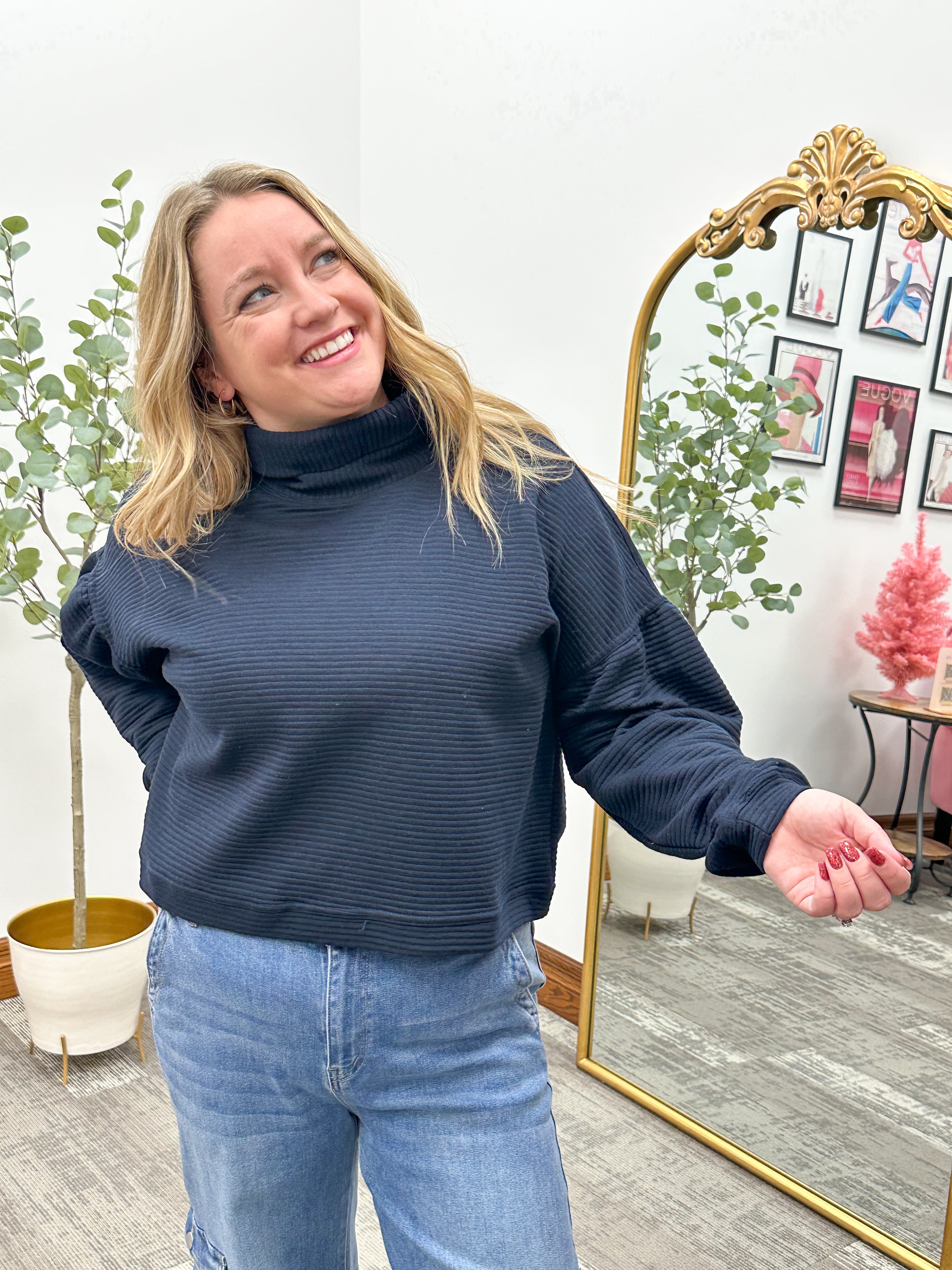 Cropped Cowl Neck Pullover