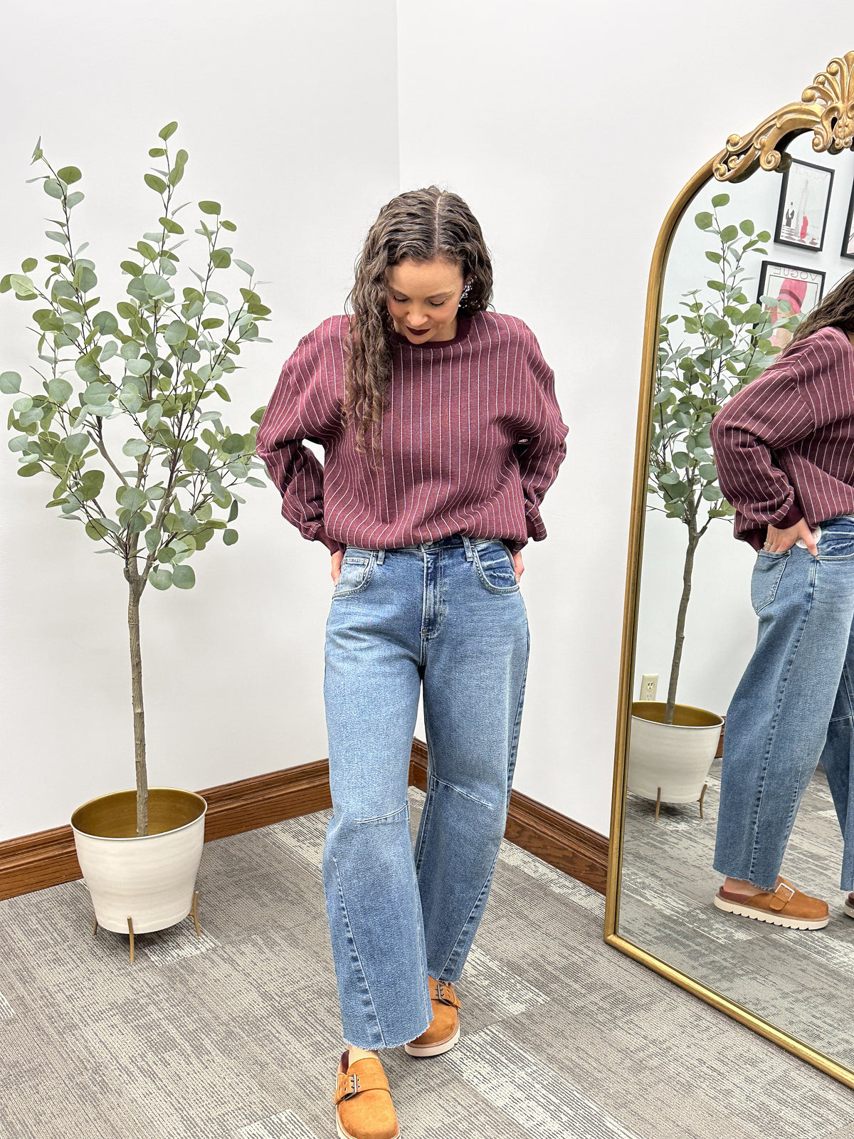 Striped Fleece Crew Neck Sweatshirt