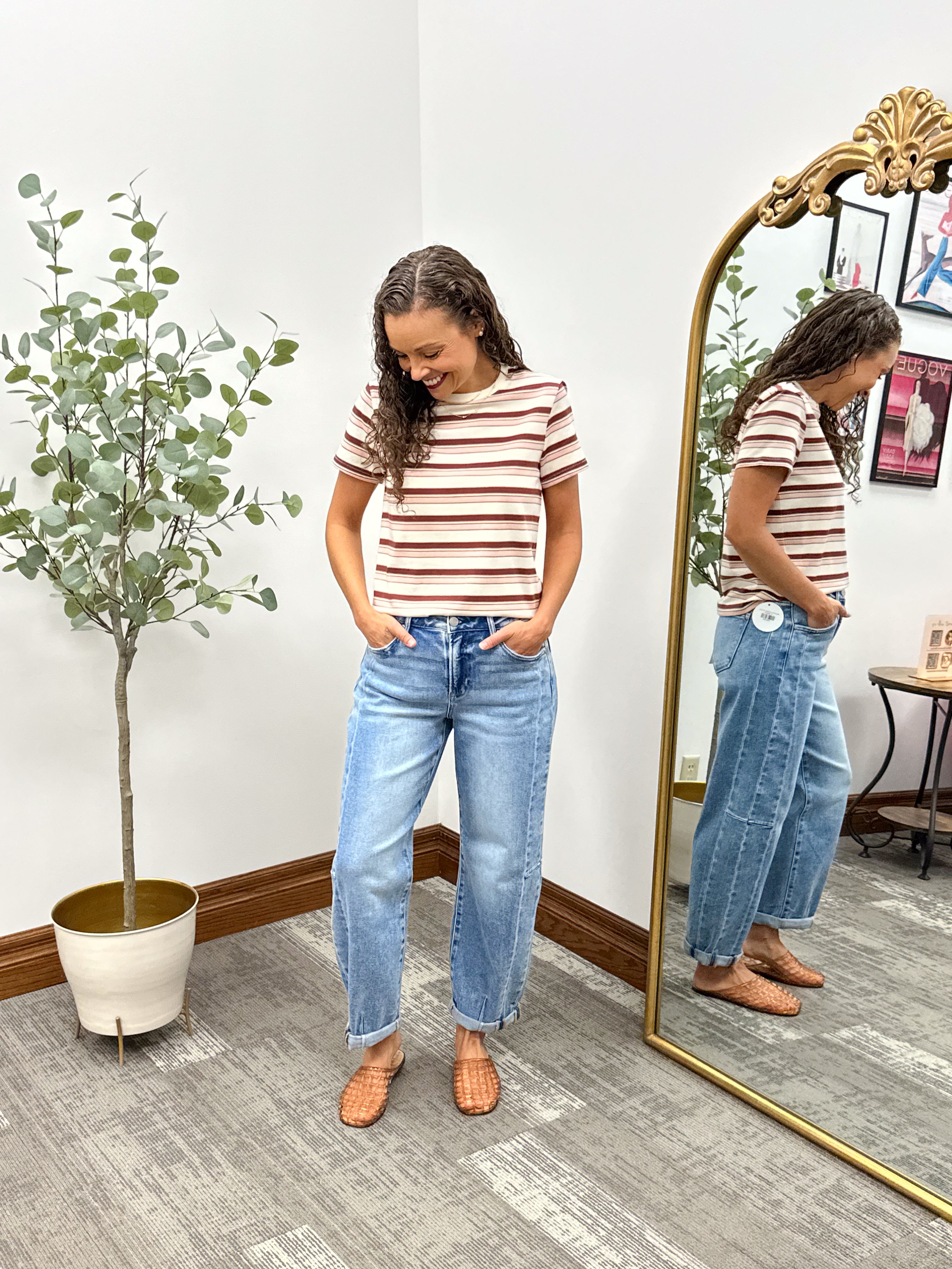 Medium Wash HR Barrel Cuffed Jeans