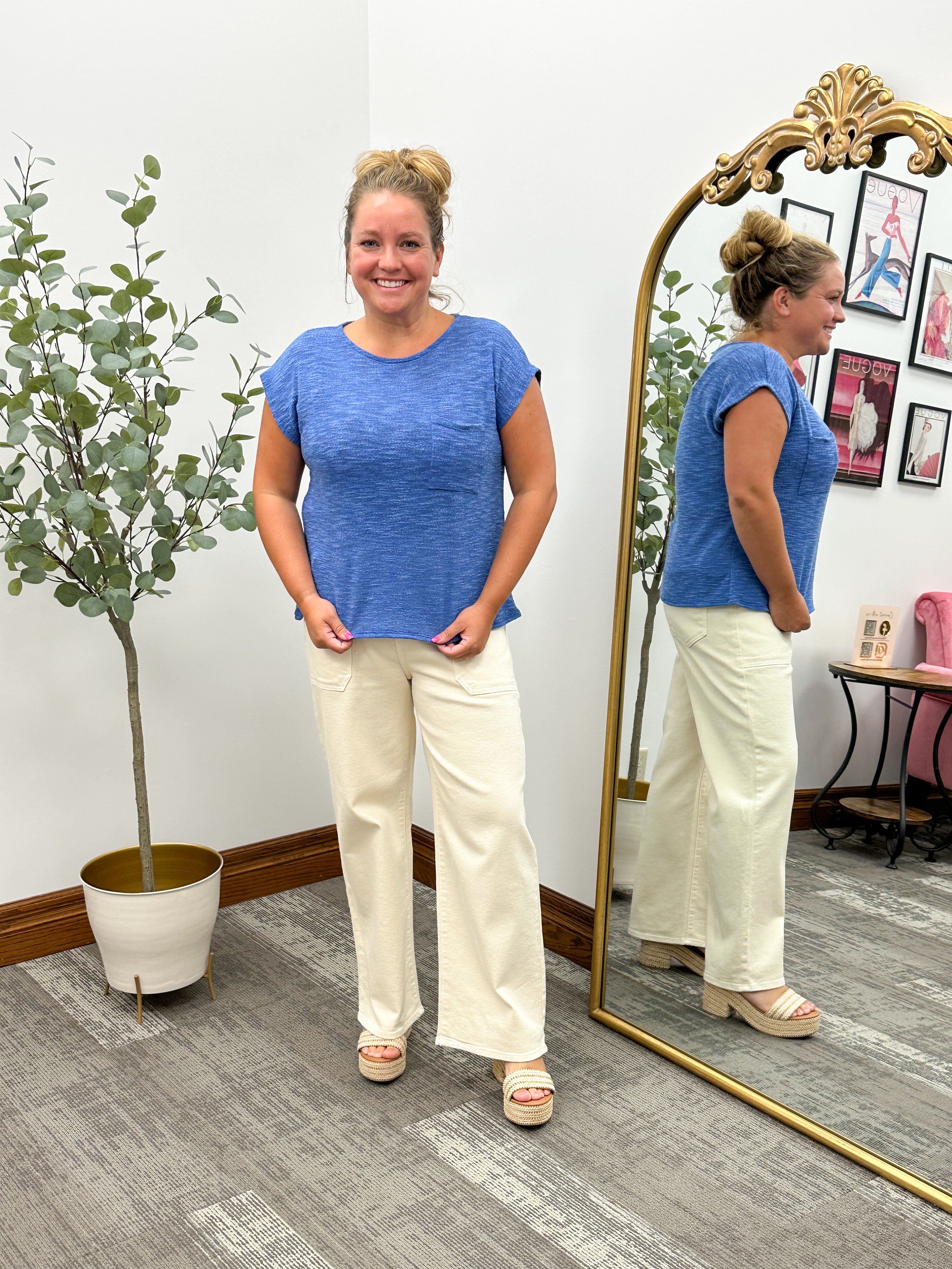 Blue Short Sleeve Knit Top