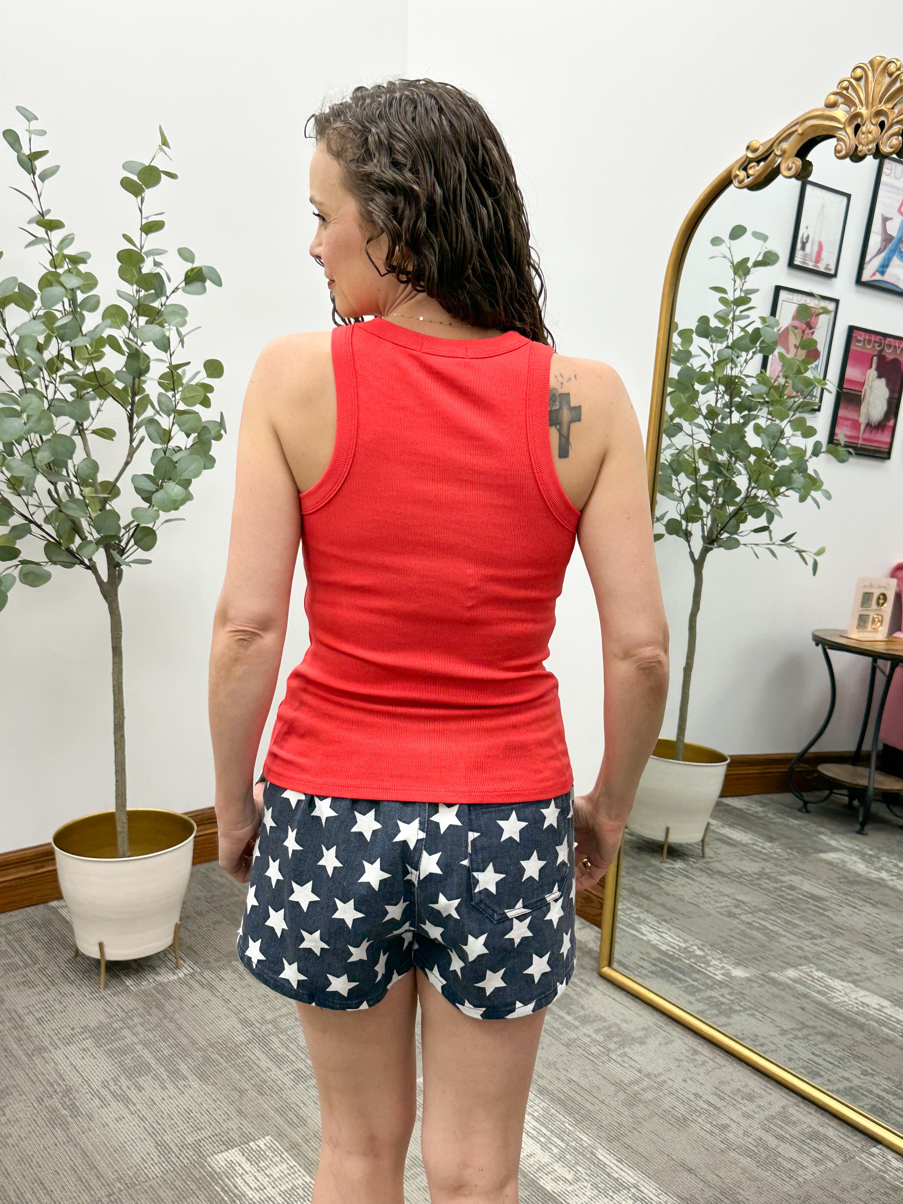Red Ribbed Knit Tank Top