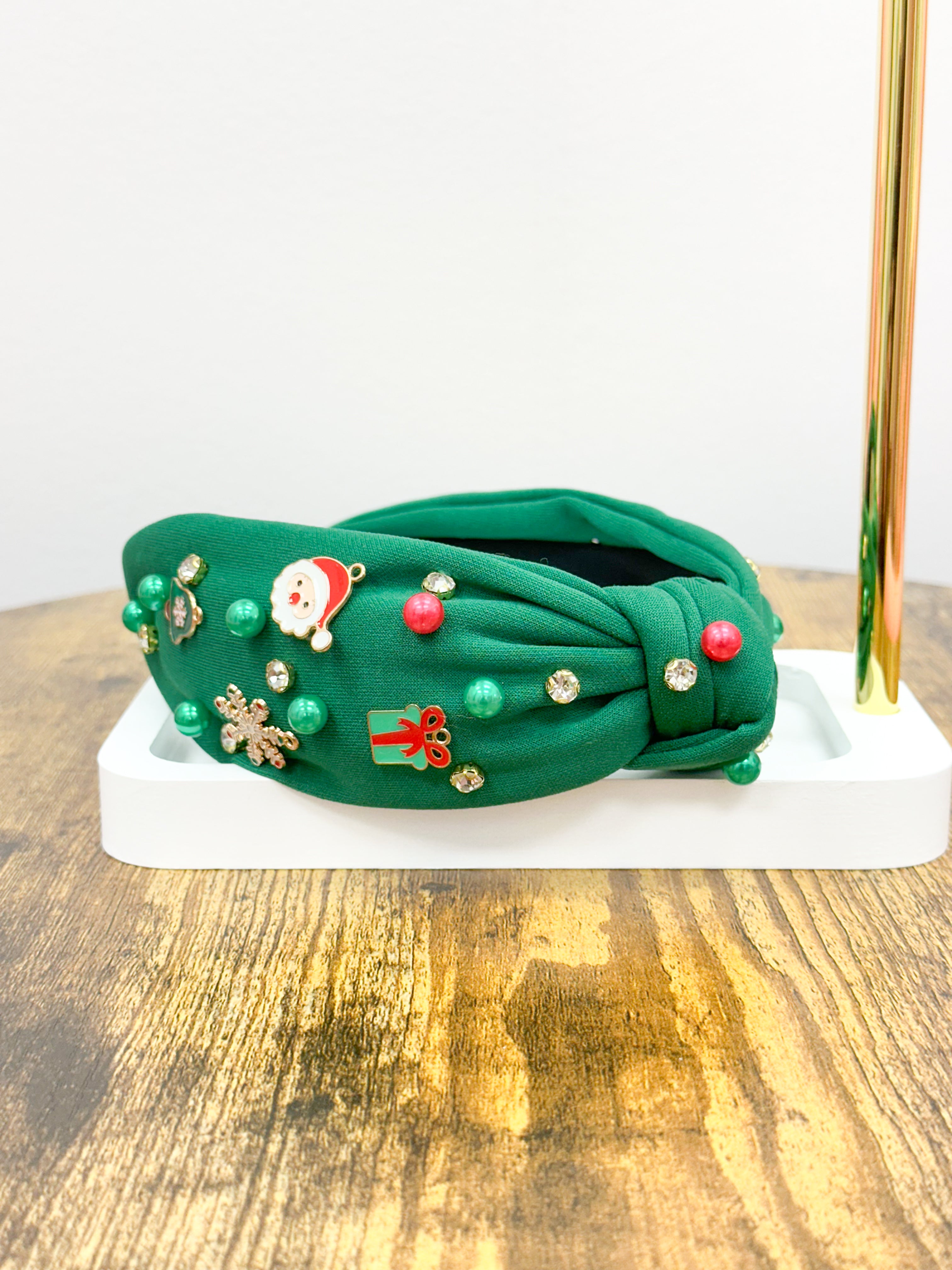 Santa Green Christmas Knot Headband