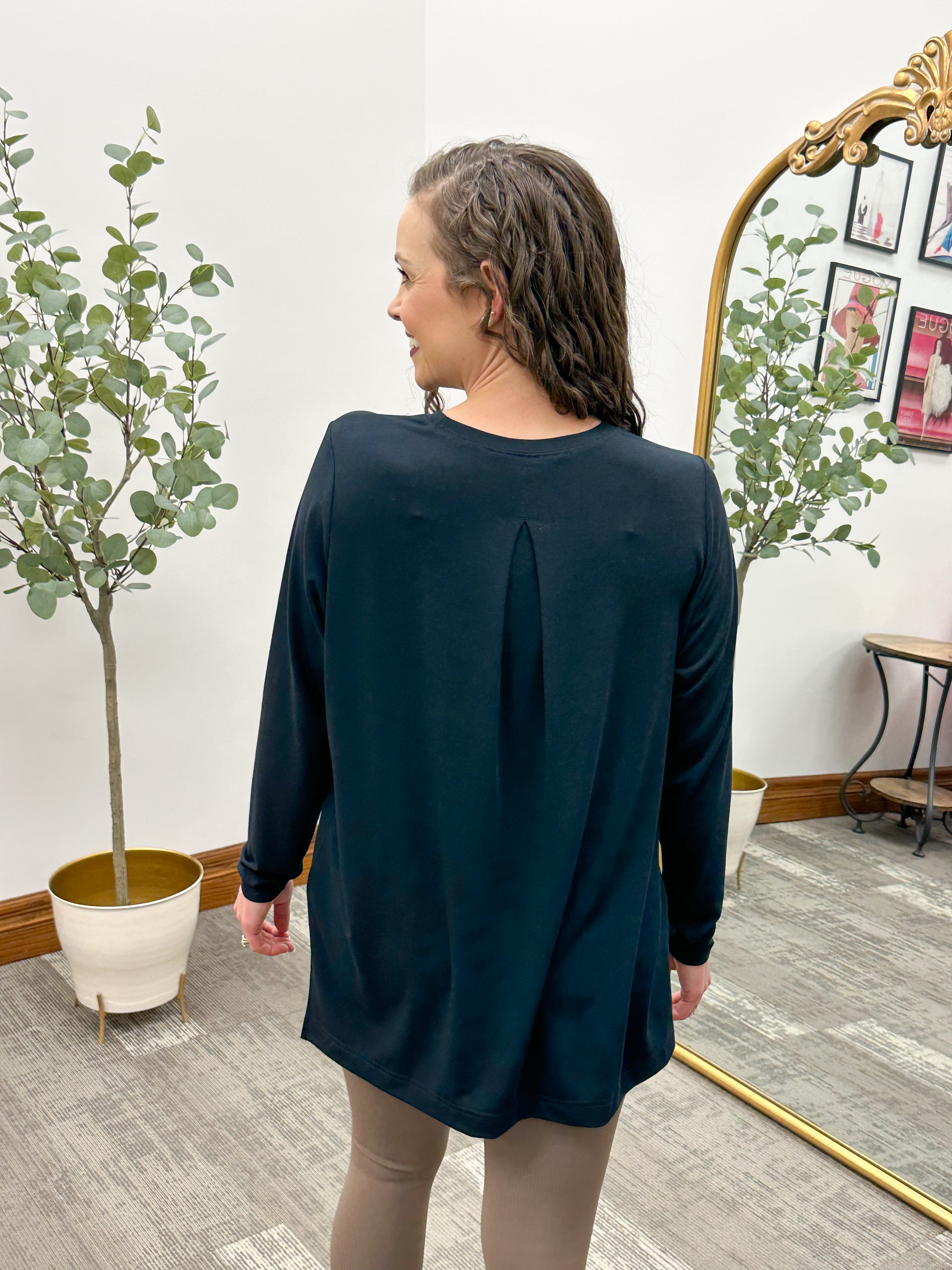 Deep Navy Long Sleeve High Low Hem Top